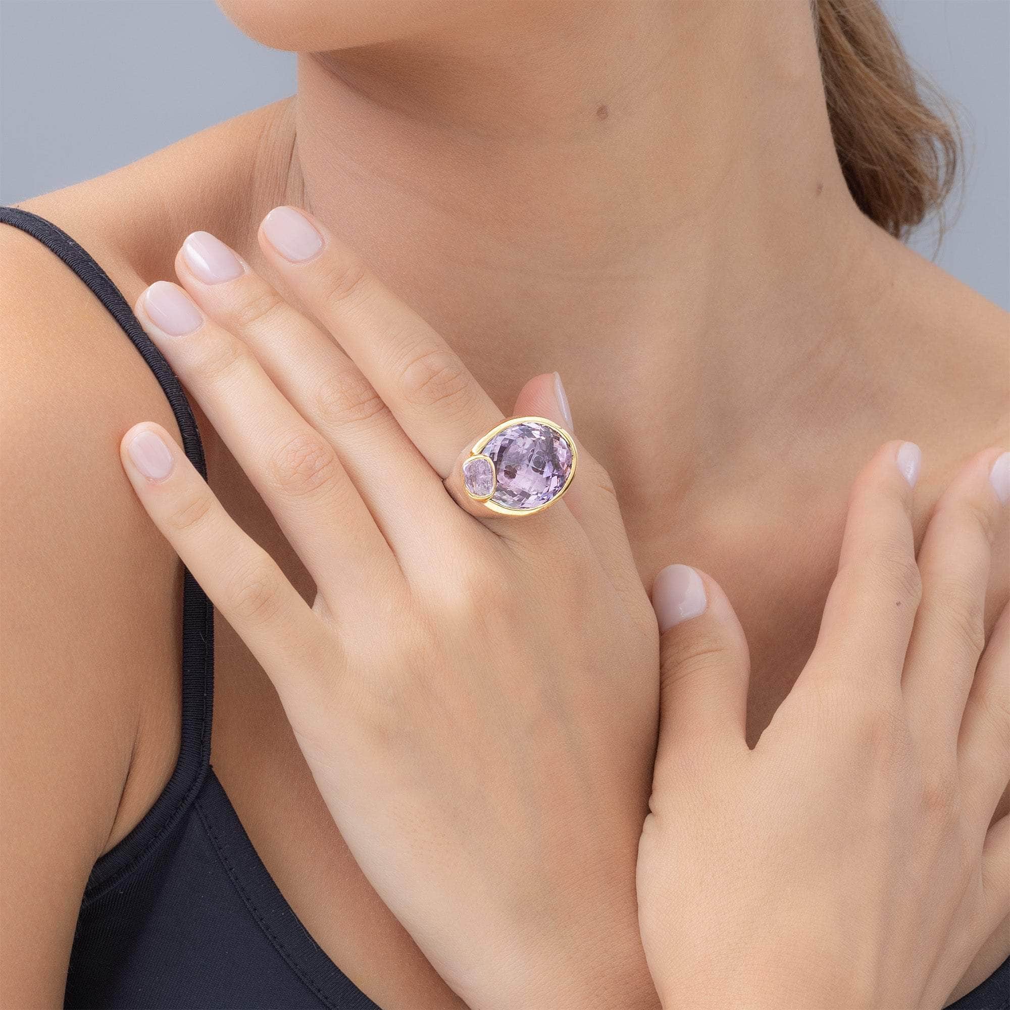 Klir Amethyst and Rough Sapphire Ring