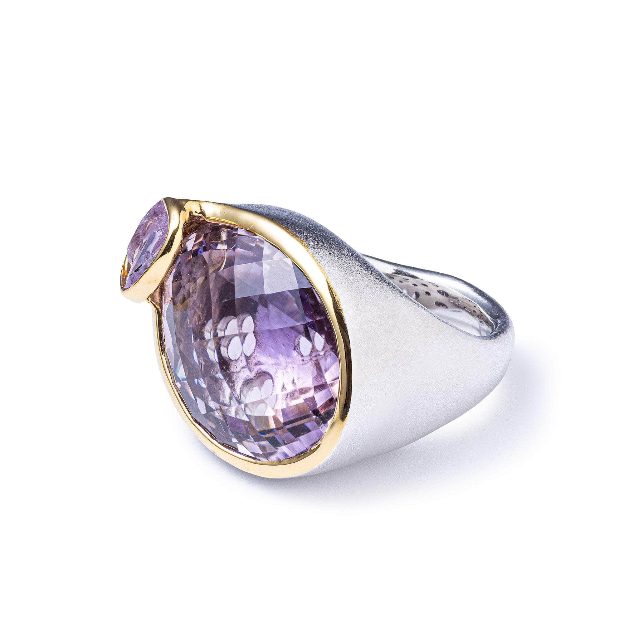 Klir Amethyst and Rough Sapphire Ring