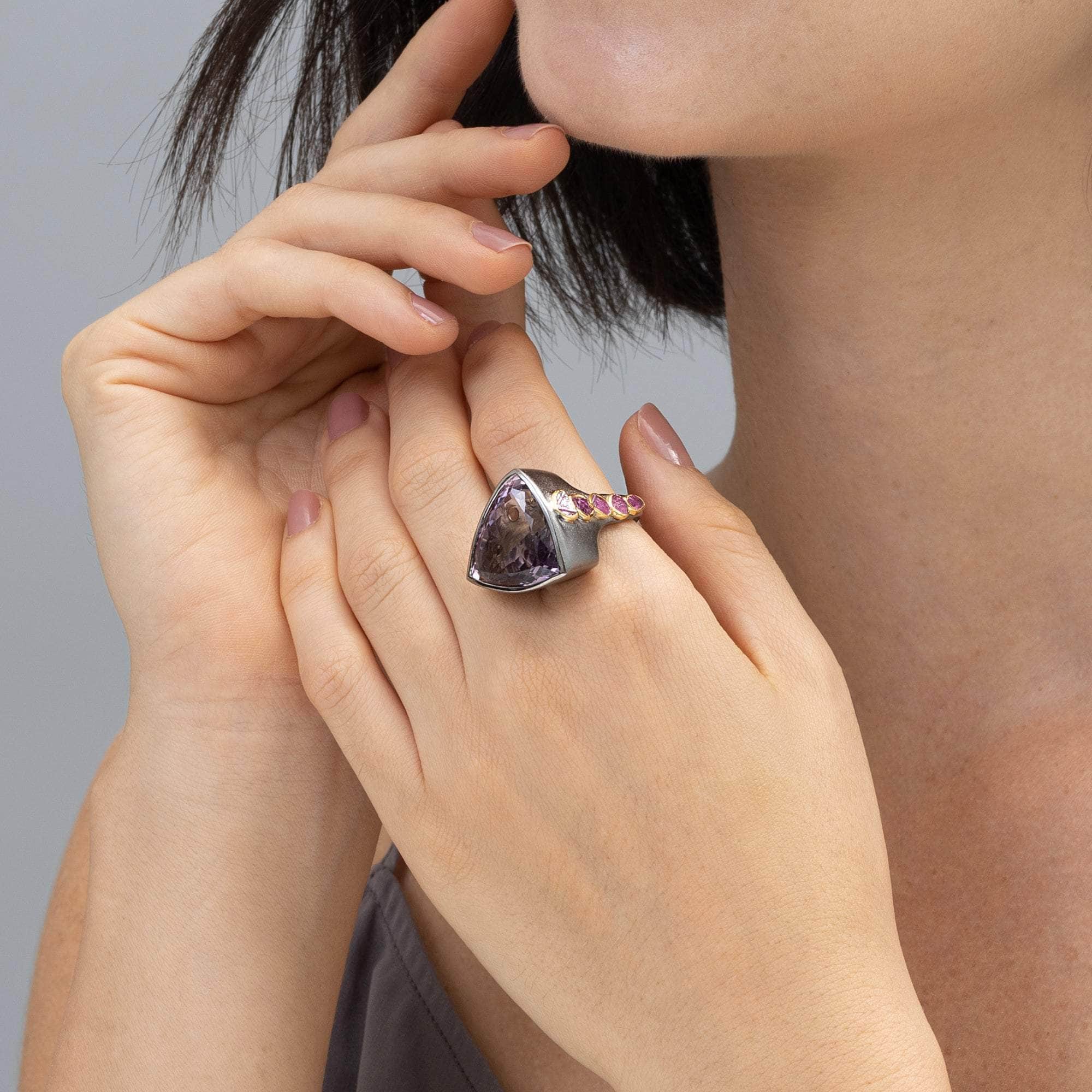 Nyman Ametrine and Rough Ruby Ring