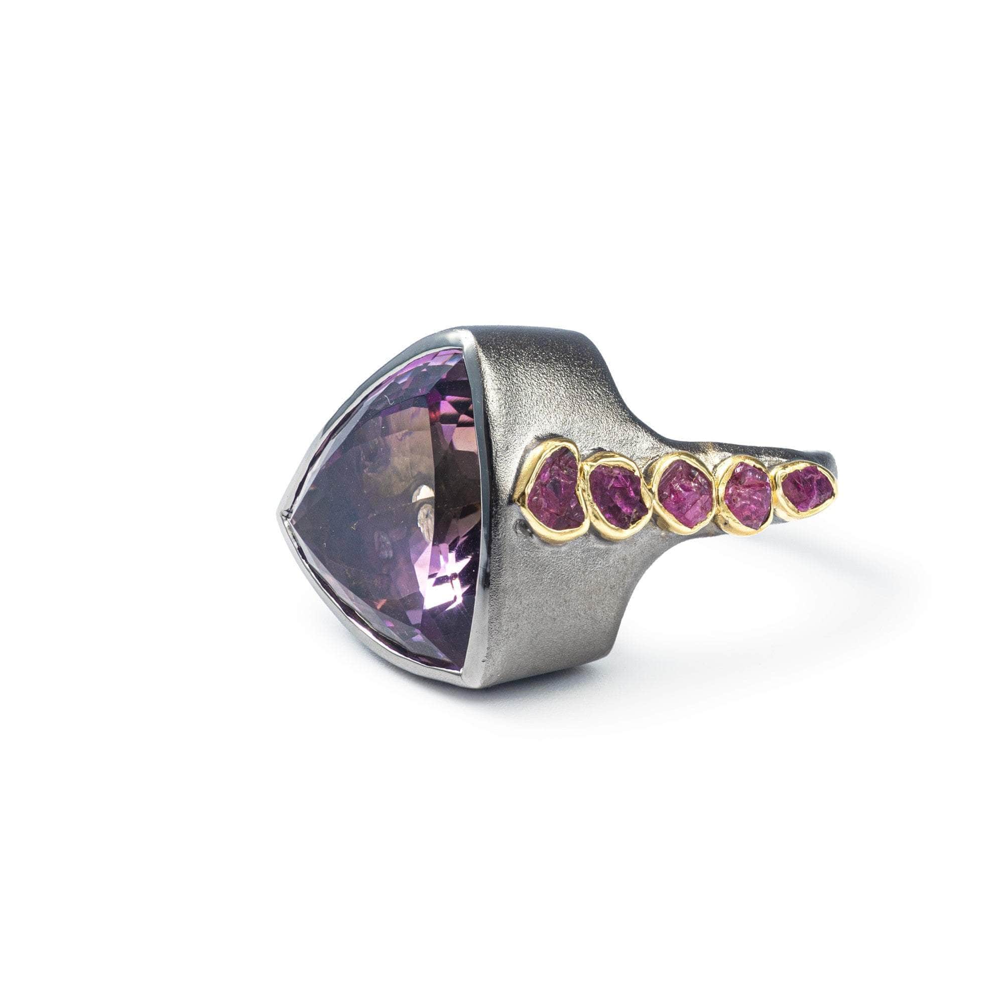 Nyman Ametrine and Rough Ruby Ring