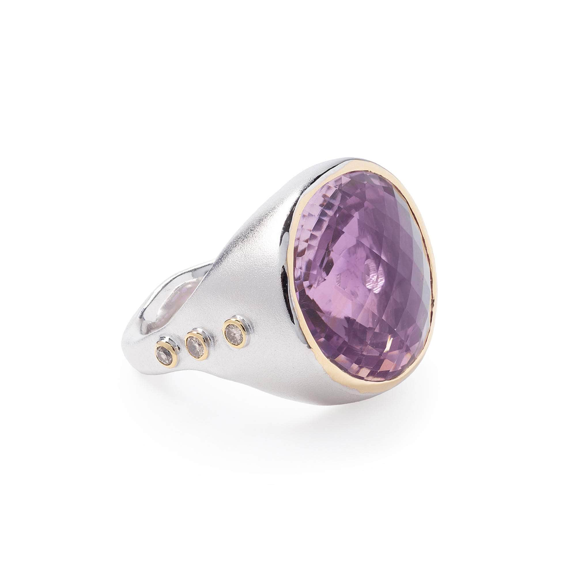 Isibb Singular Edition Silver Ring with Natural Large Ametrine and Diamonds