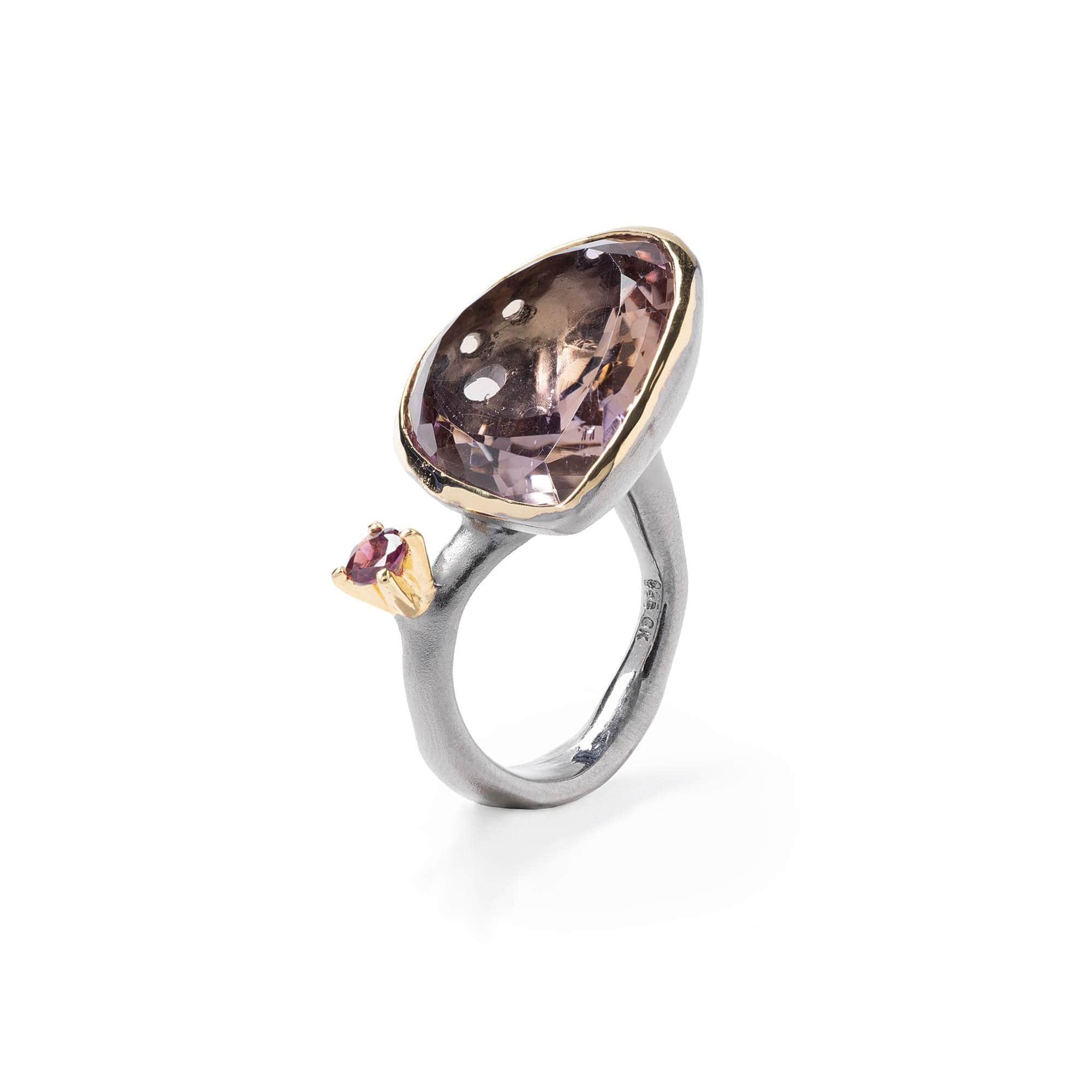 Qete Singular Edition 925 Silver Ring with Ametrine & Rhodolite Garnet