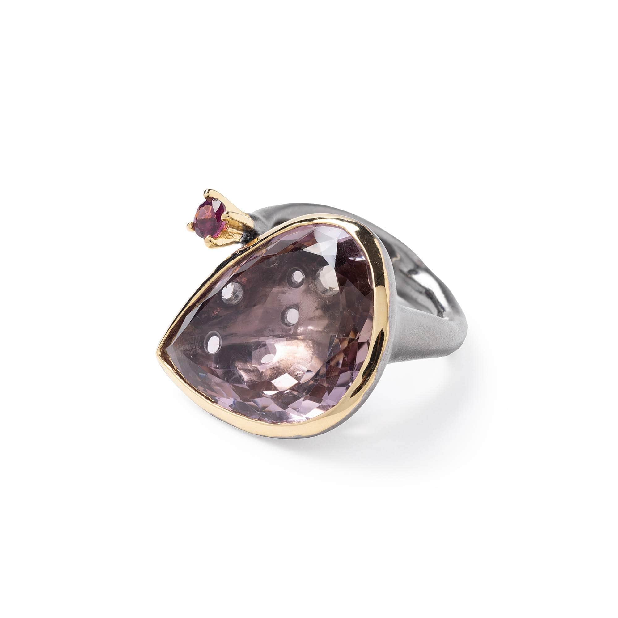Qete Singular Edition 925 Silver Ring with Ametrine & Rhodolite Garnet