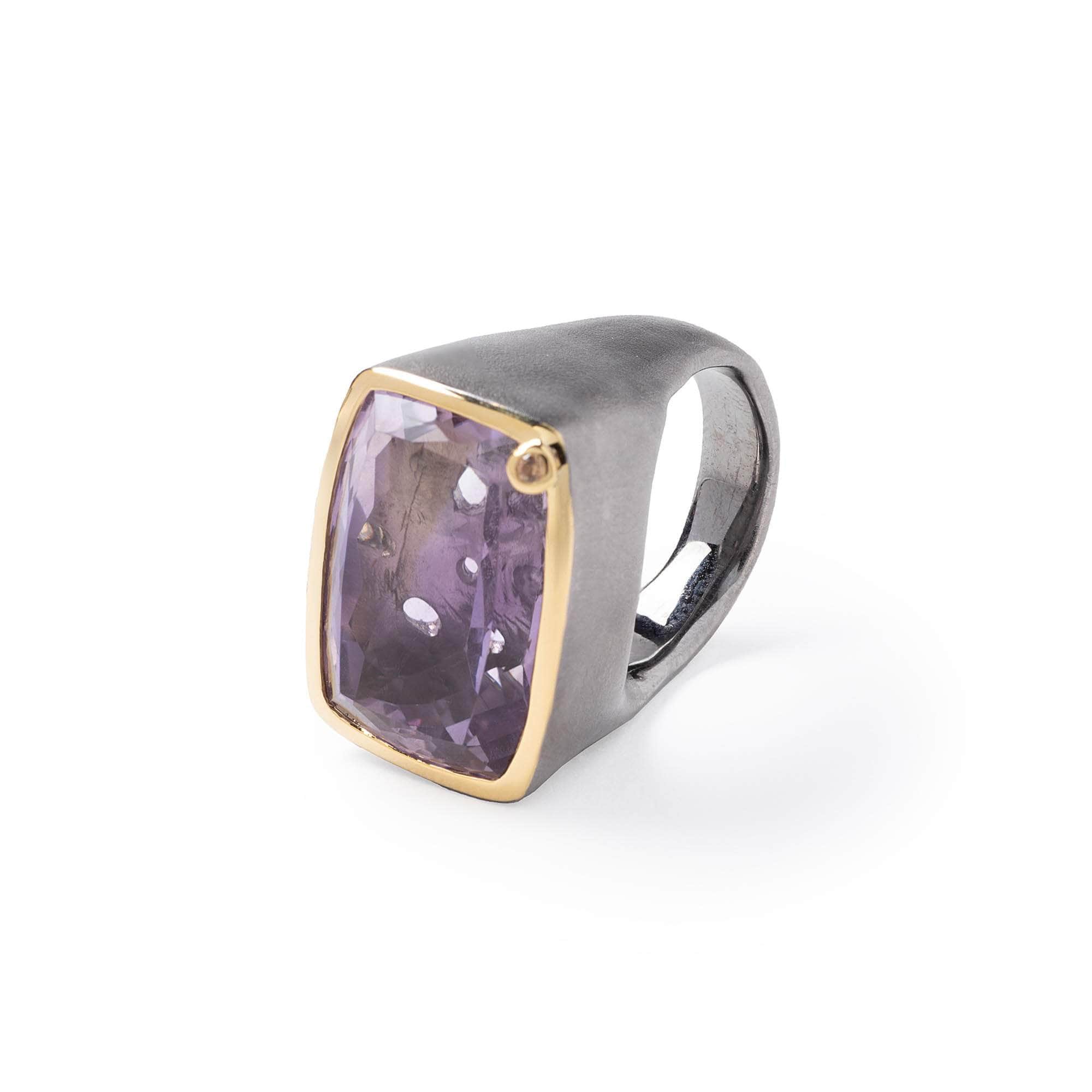 Haan Singular 925 Silver Statement Ring with Natural Amethyst & Sapphire