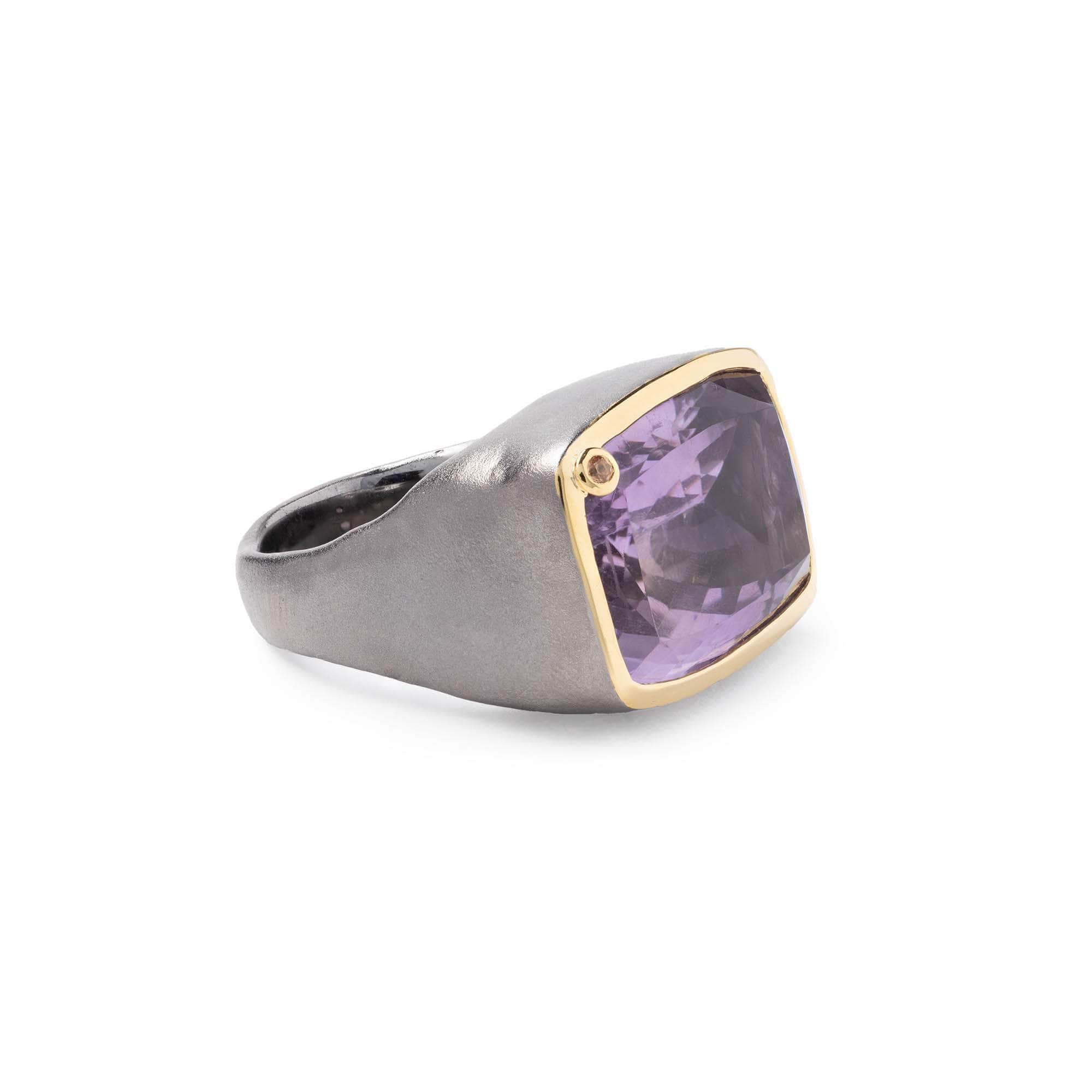 Haan Singular 925 Silver Statement Ring with Natural Amethyst & Sapphire