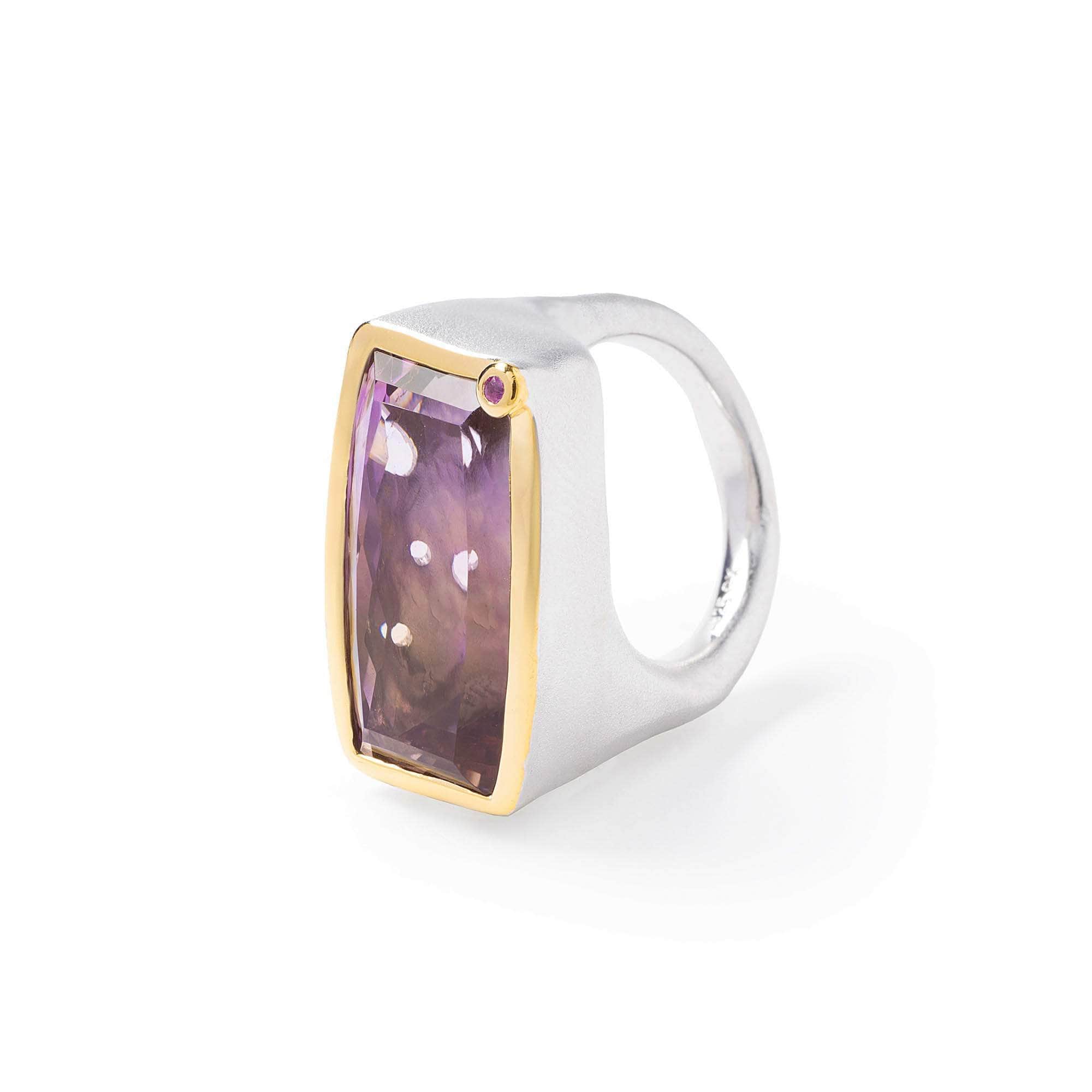Matsi Exclusive Handcrafted Silver Ring with Natural Ametrine & Sapphire