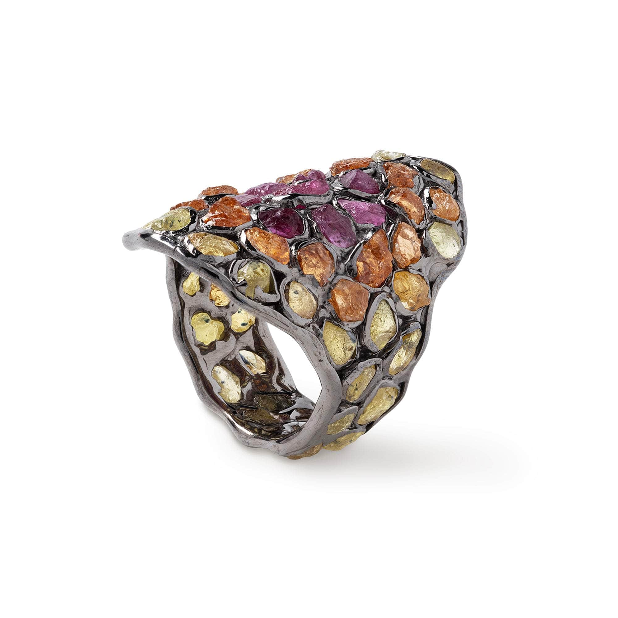 Nateli Rough Chrysoberyl and Rough Spessartine Garnet Ring