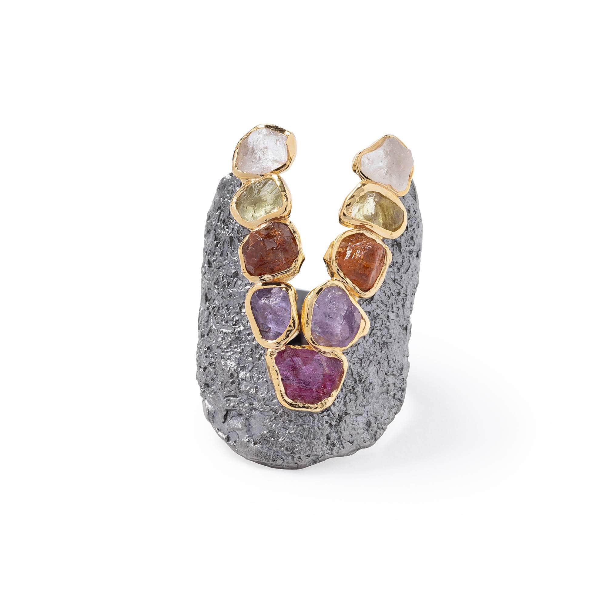 Taata Rough Sapphire and Rough Ruby Ring