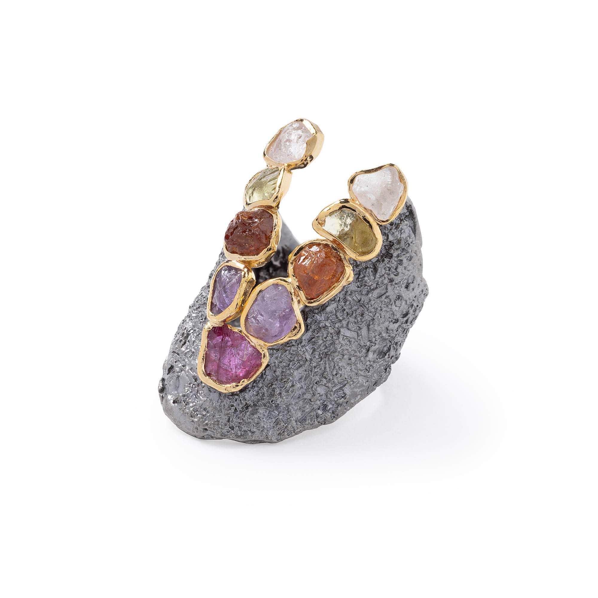 Taata Rough Sapphire and Rough Ruby Ring