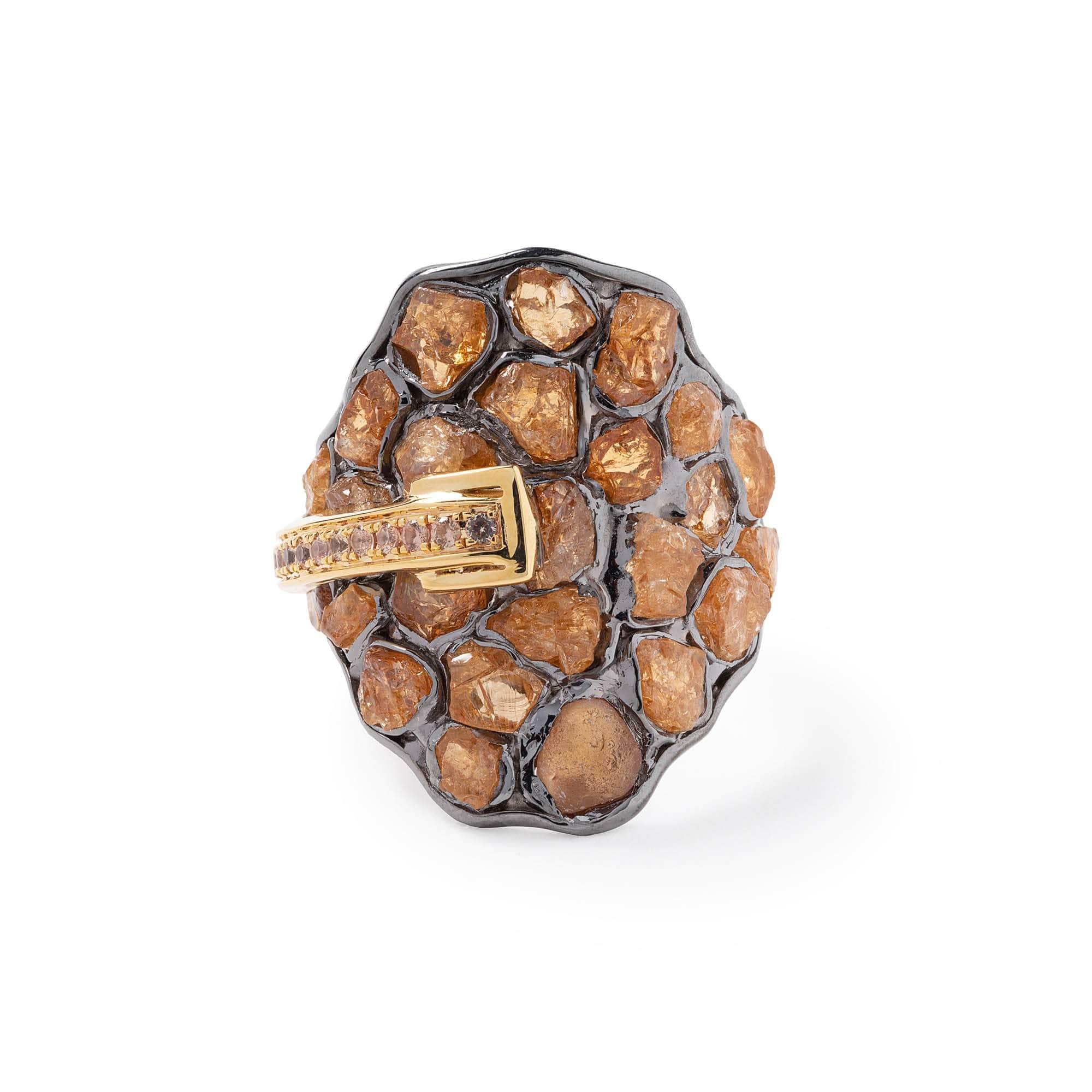 Zeidd Rough Spessartine Garnet and Sapphire Ring