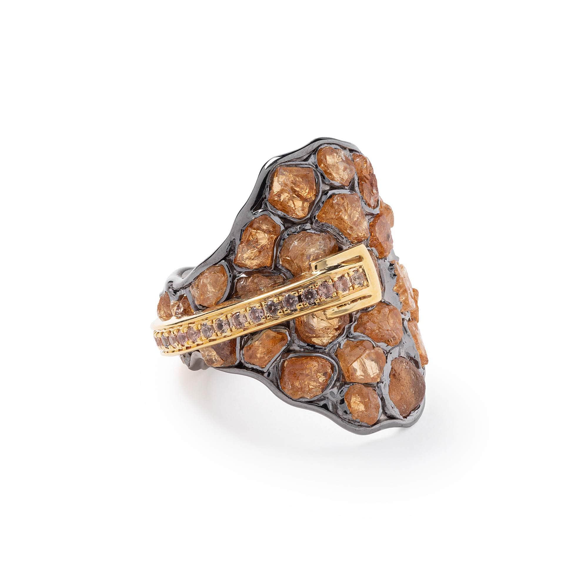 Zeidd Rough Spessartine Garnet and Sapphire Ring