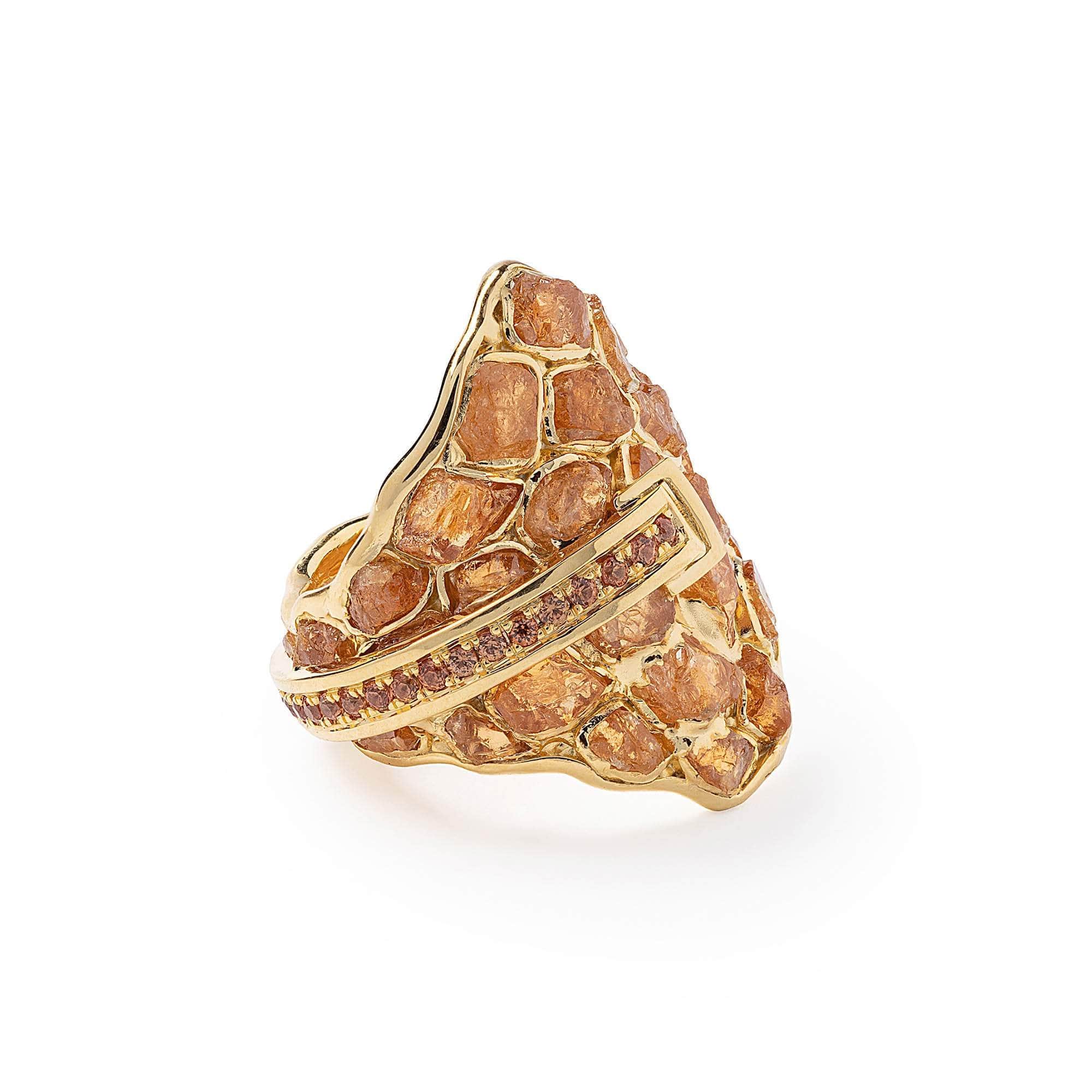 Neex Rough Spessartine Garnet and Sapphire Ring