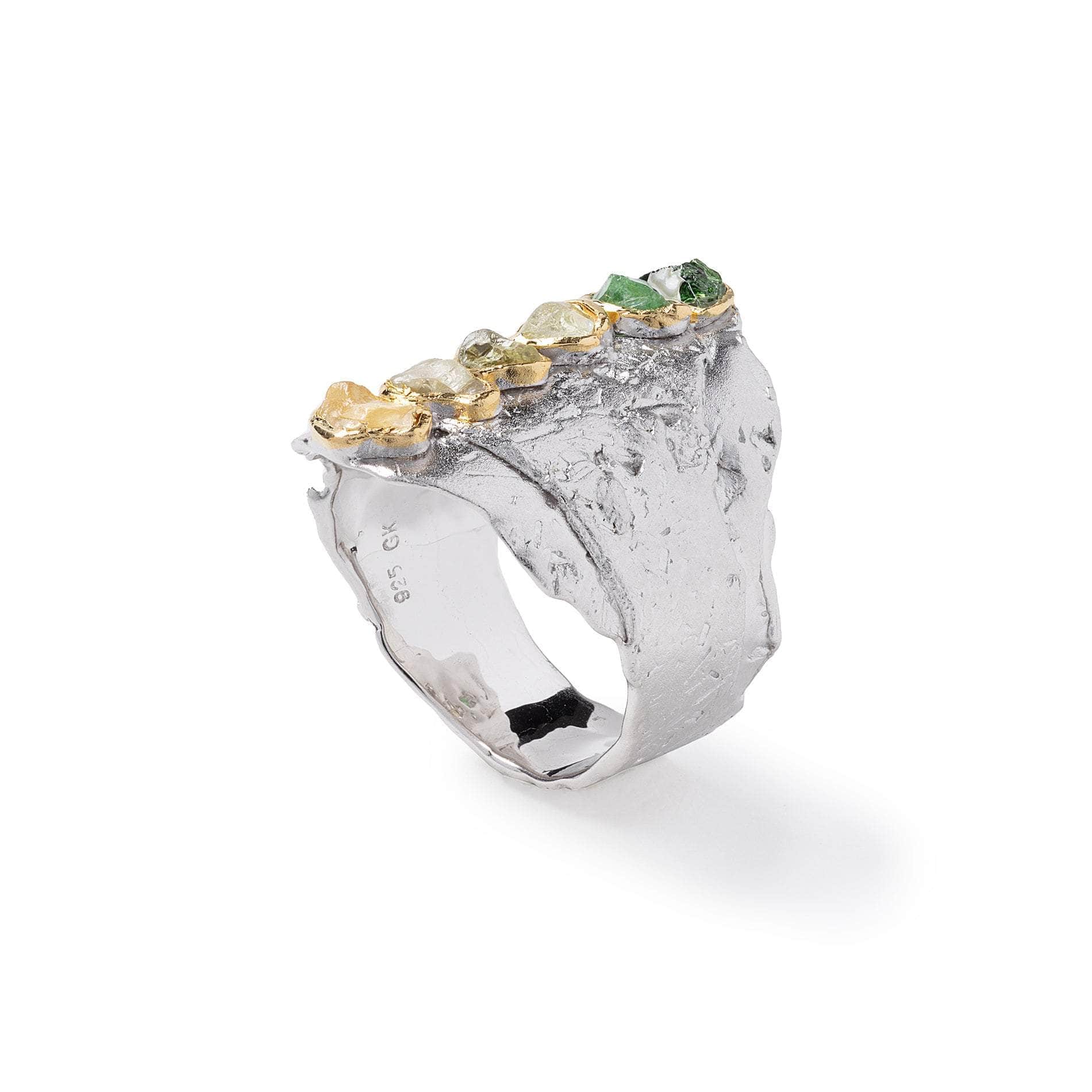 Ishtah Rough Chrysoberyl and Rough Chrome Diopside Ring