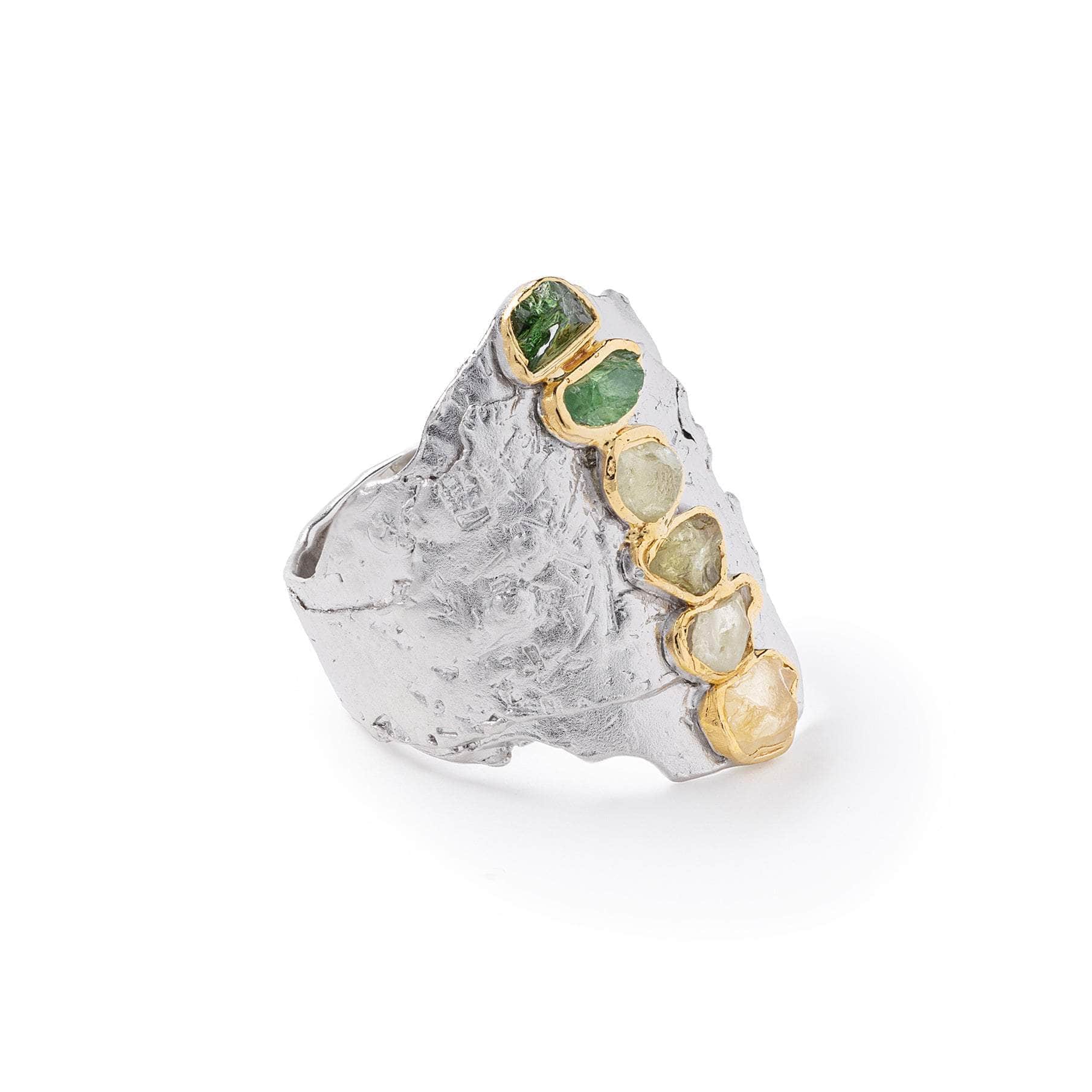 Ishtah Rough Chrysoberyl and Rough Chrome Diopside Ring
