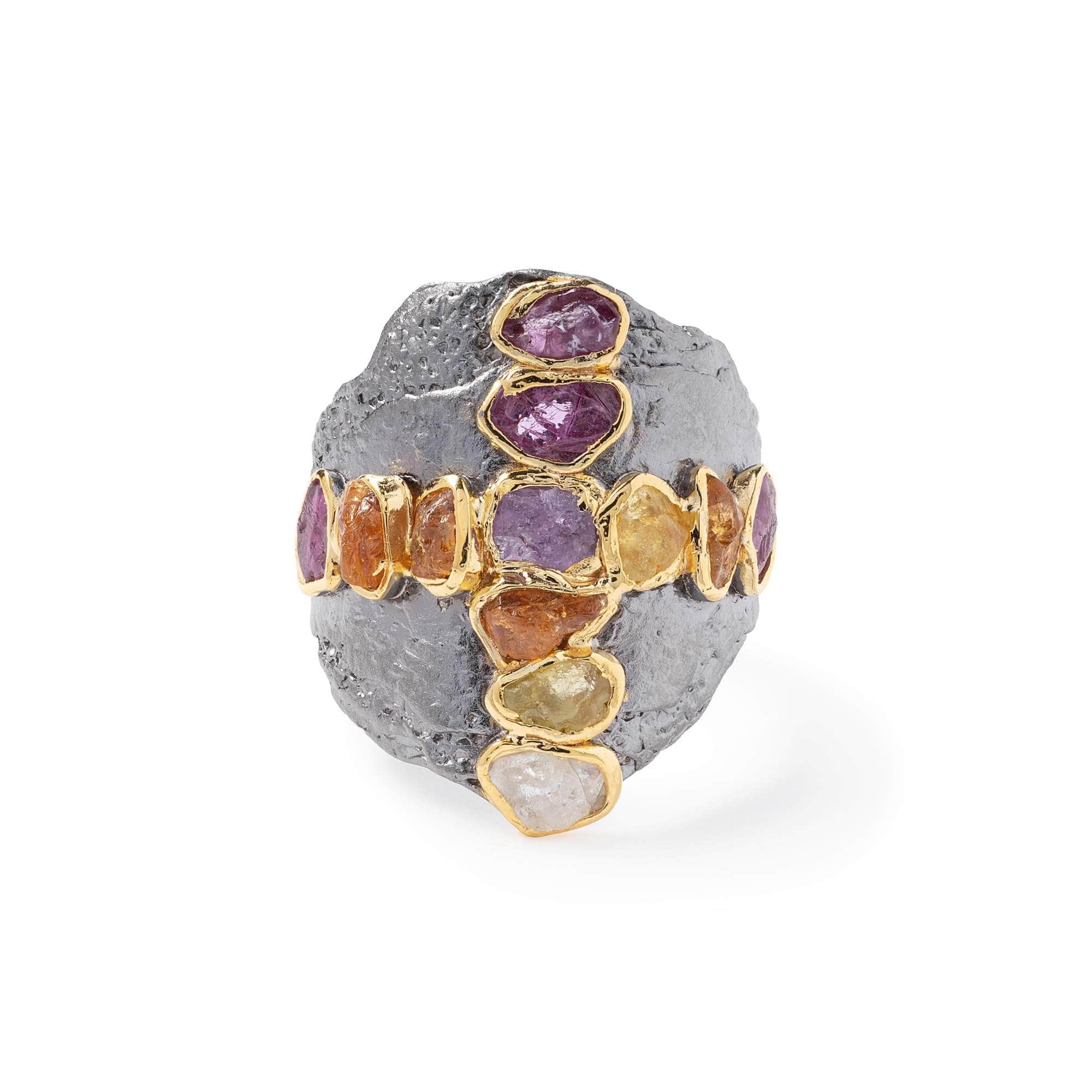 Dagon Rough Sapphire and Ruby Ring