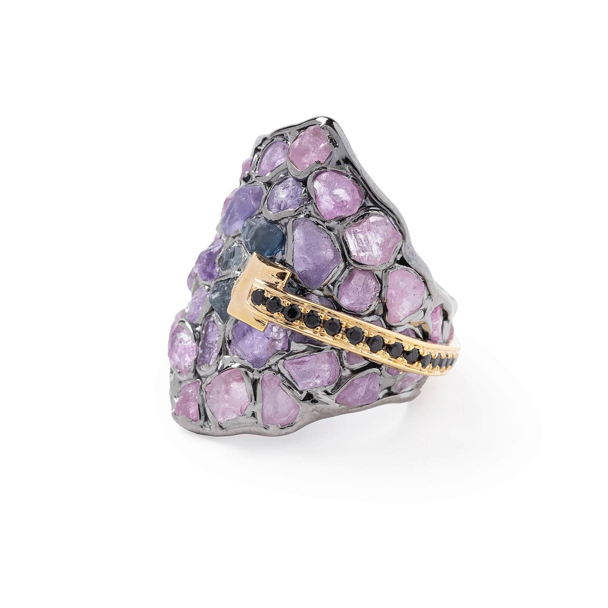 Hephae Singular Design Rough Sapphire & Black Spinel Ring Statement Ring in 925 Silver