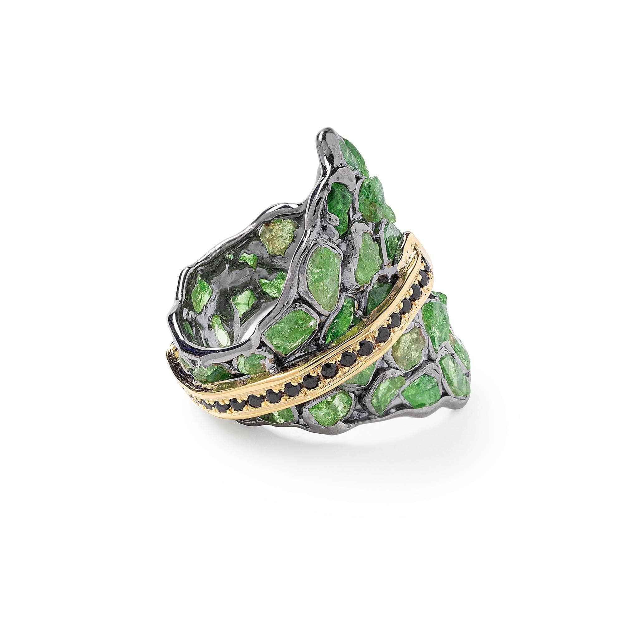 Cernun Rough Tsavorite and Spinel Ring