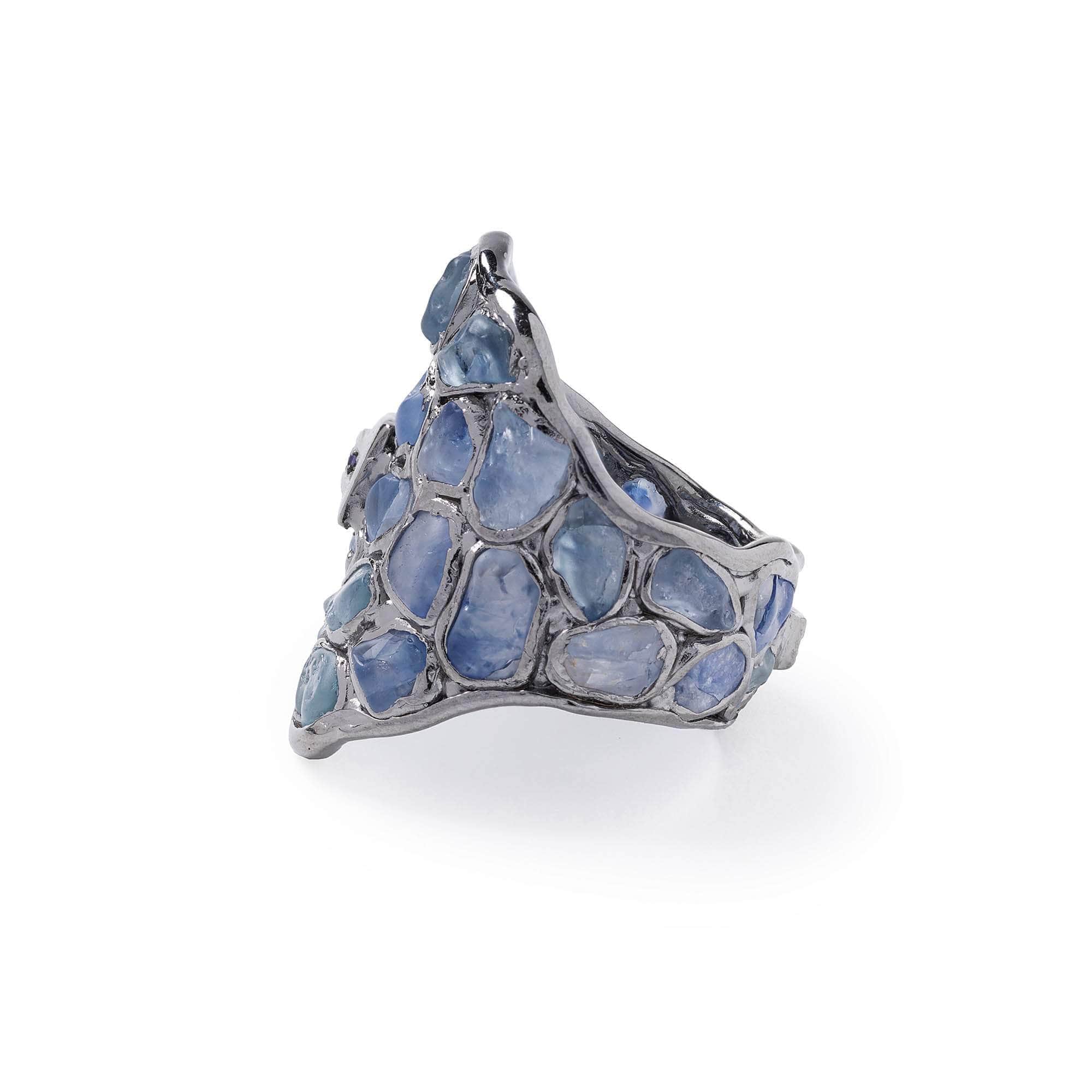 Erebus Rough Sapphire and Tanzanite Ring