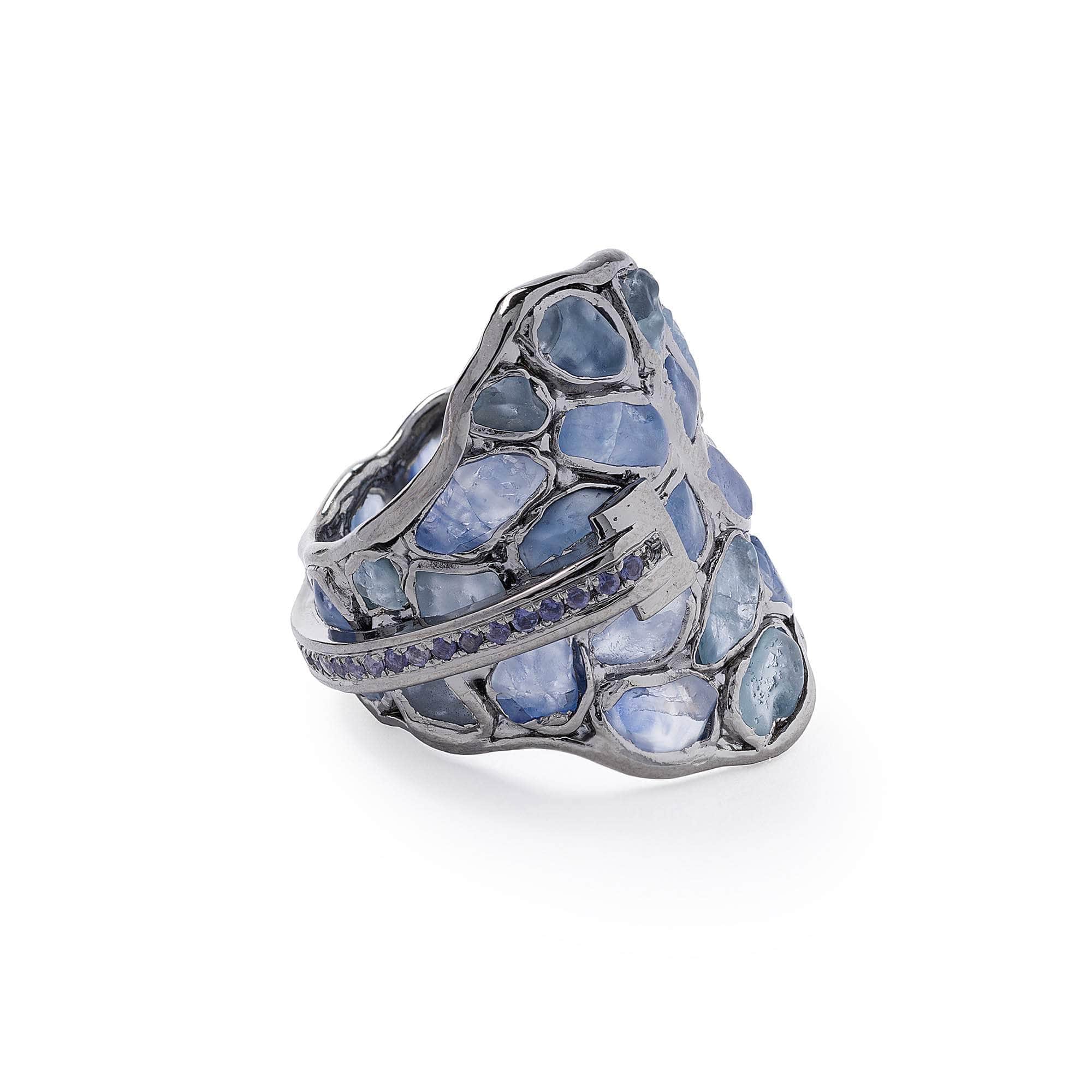Erebus Rough Sapphire and Tanzanite Ring