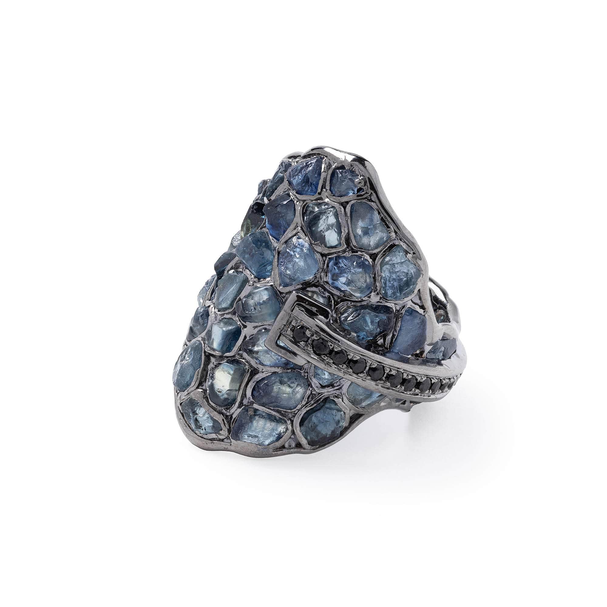 Aten Rough Sapphire and Spinel Ring