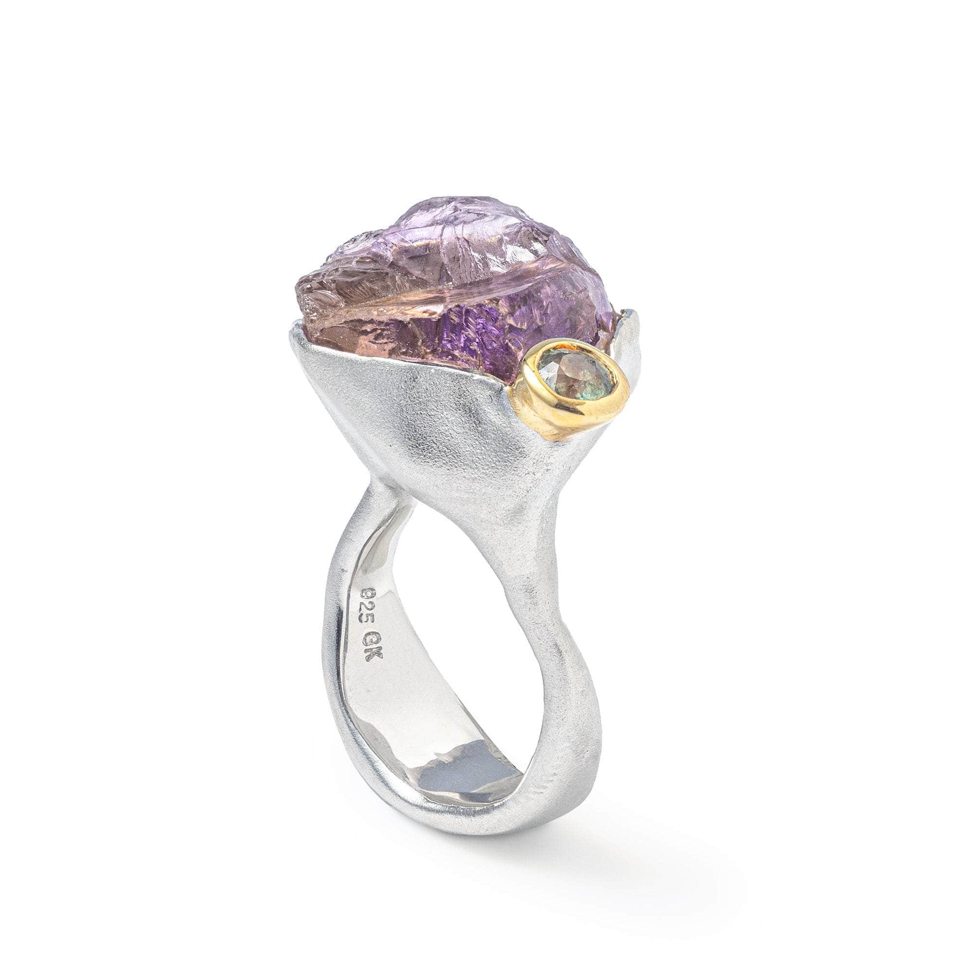 Alcuin Rough Ametrine and Sapphire Ring
