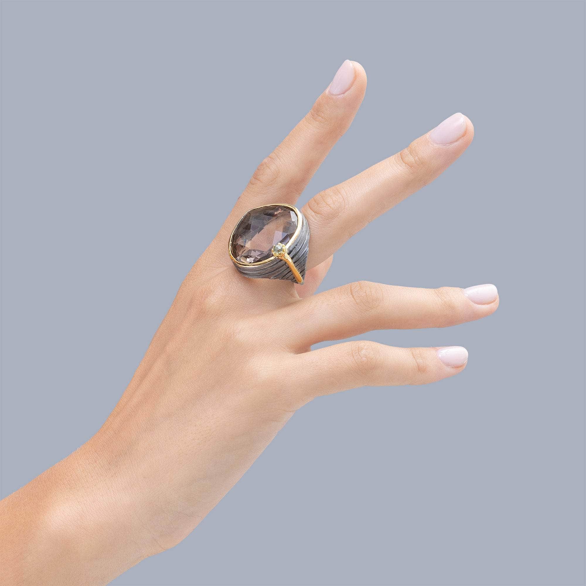 Epsilon Smoky Quartz and Sapphire Ring