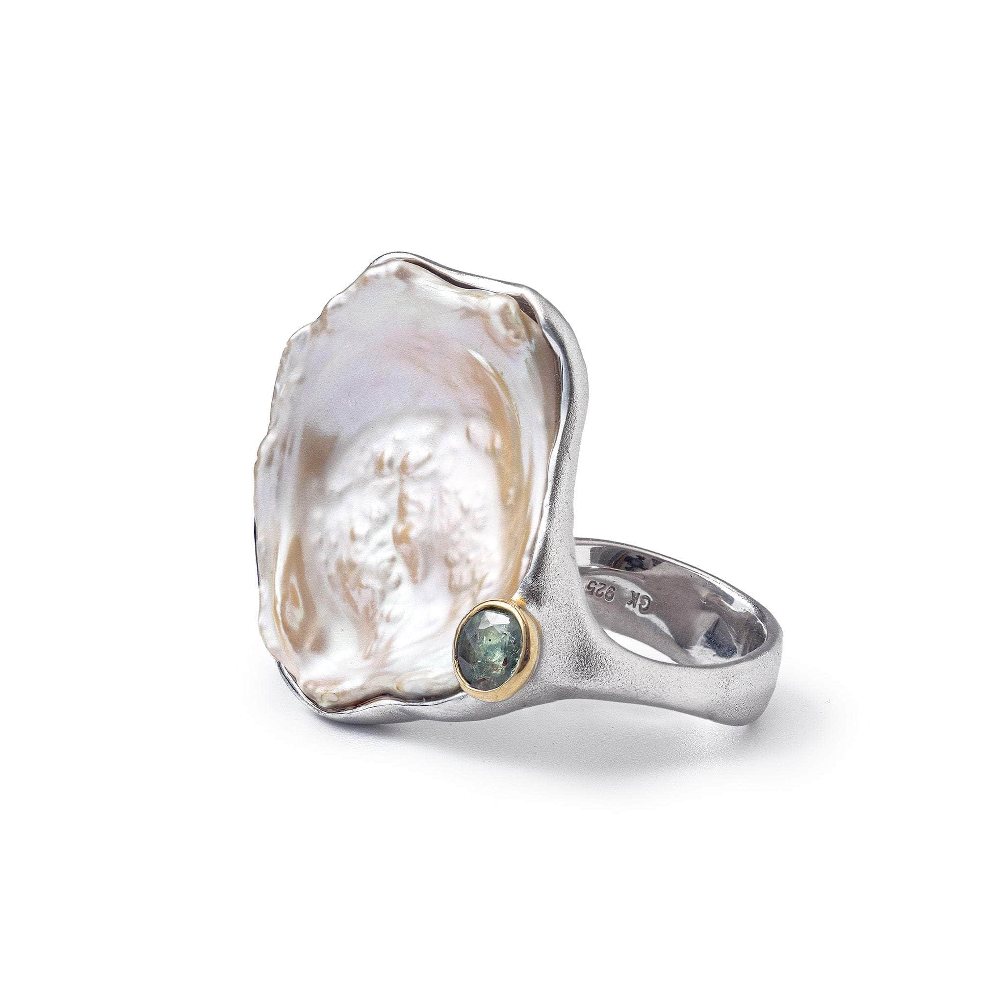Alecto Baroque Pearl and Sapphire Ring