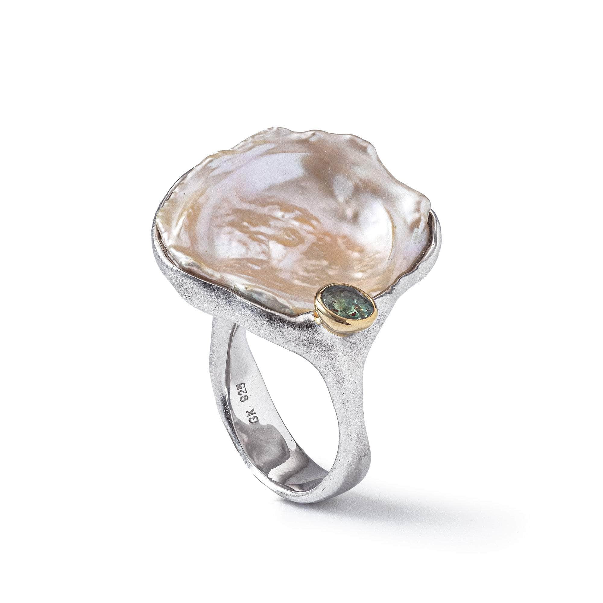 Alecto Baroque Pearl and Sapphire Ring