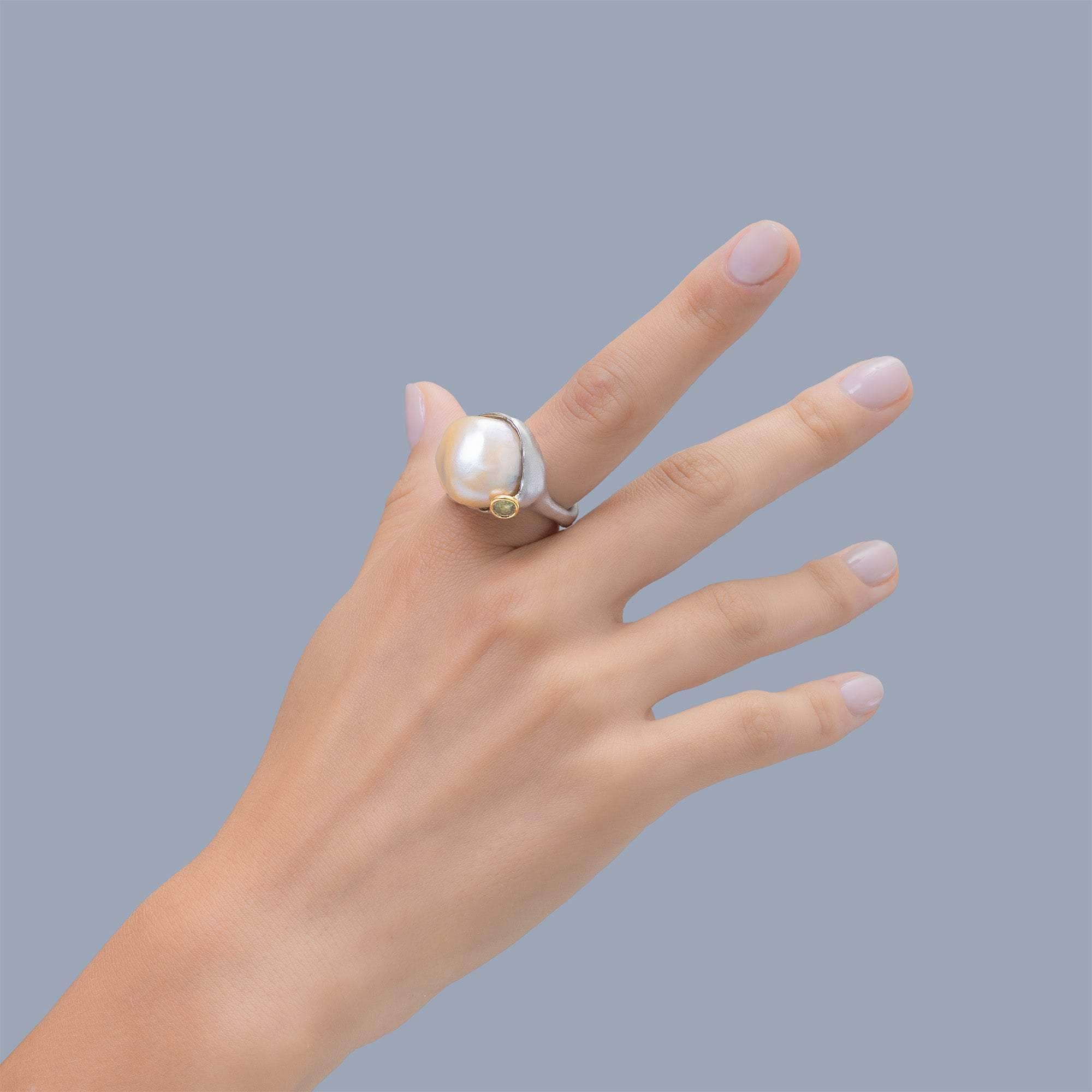 Tiber Rough Pearl and Sapphire Ring