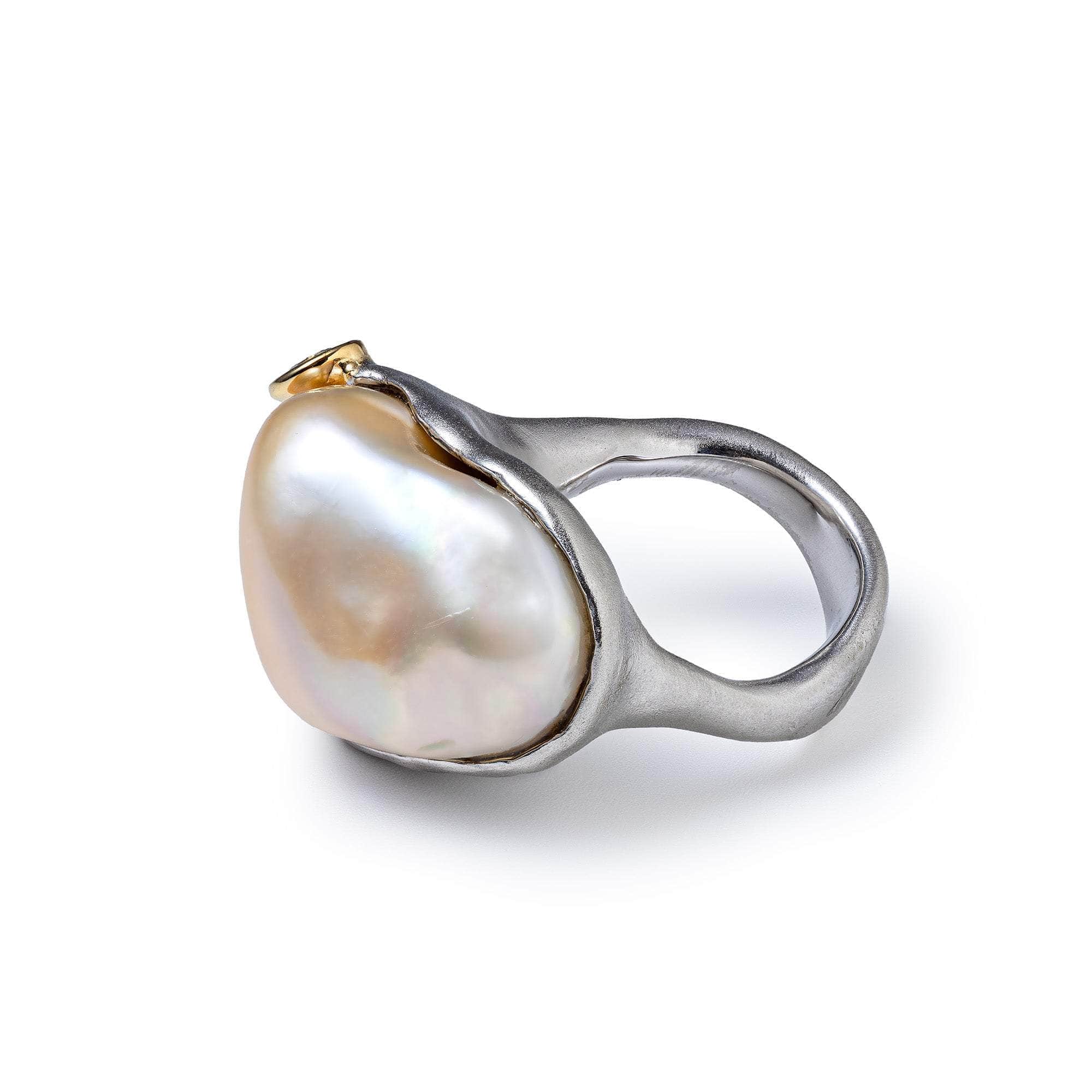 Tiber Rough Pearl and Sapphire Ring