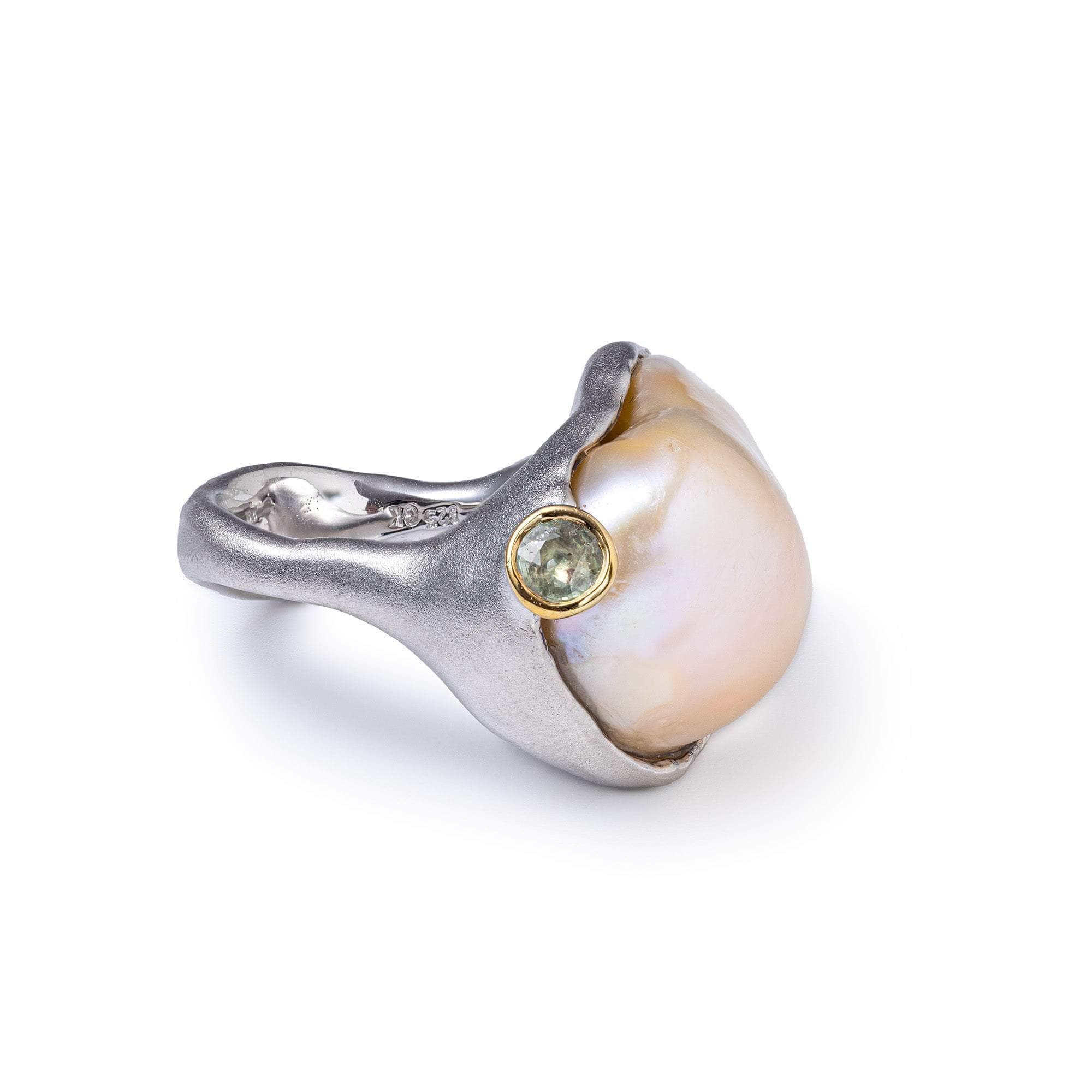 Tiber Rough Pearl and Sapphire Ring