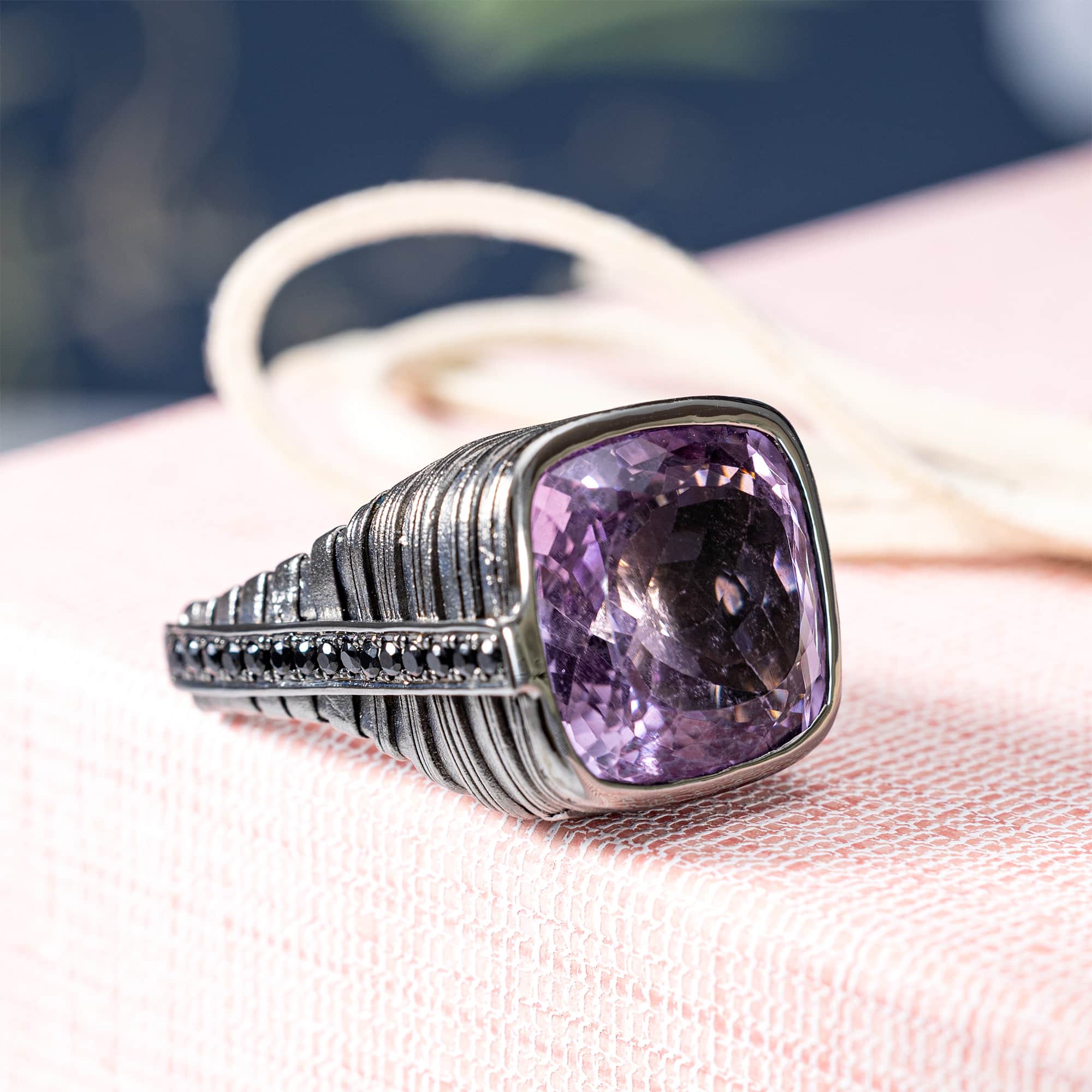 Jabbah Singular Edition Sterling Silver Ring With Amethyst & Black Spinel