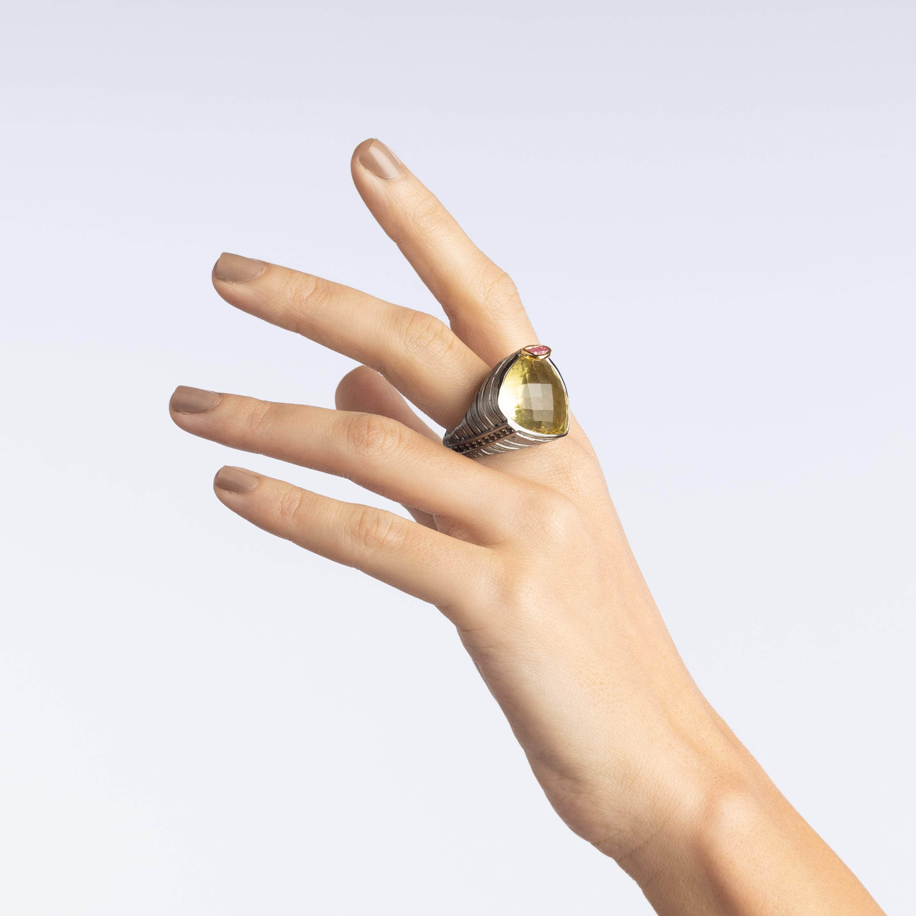 Seine  Lemon Quartz and Rough Ruby Ring