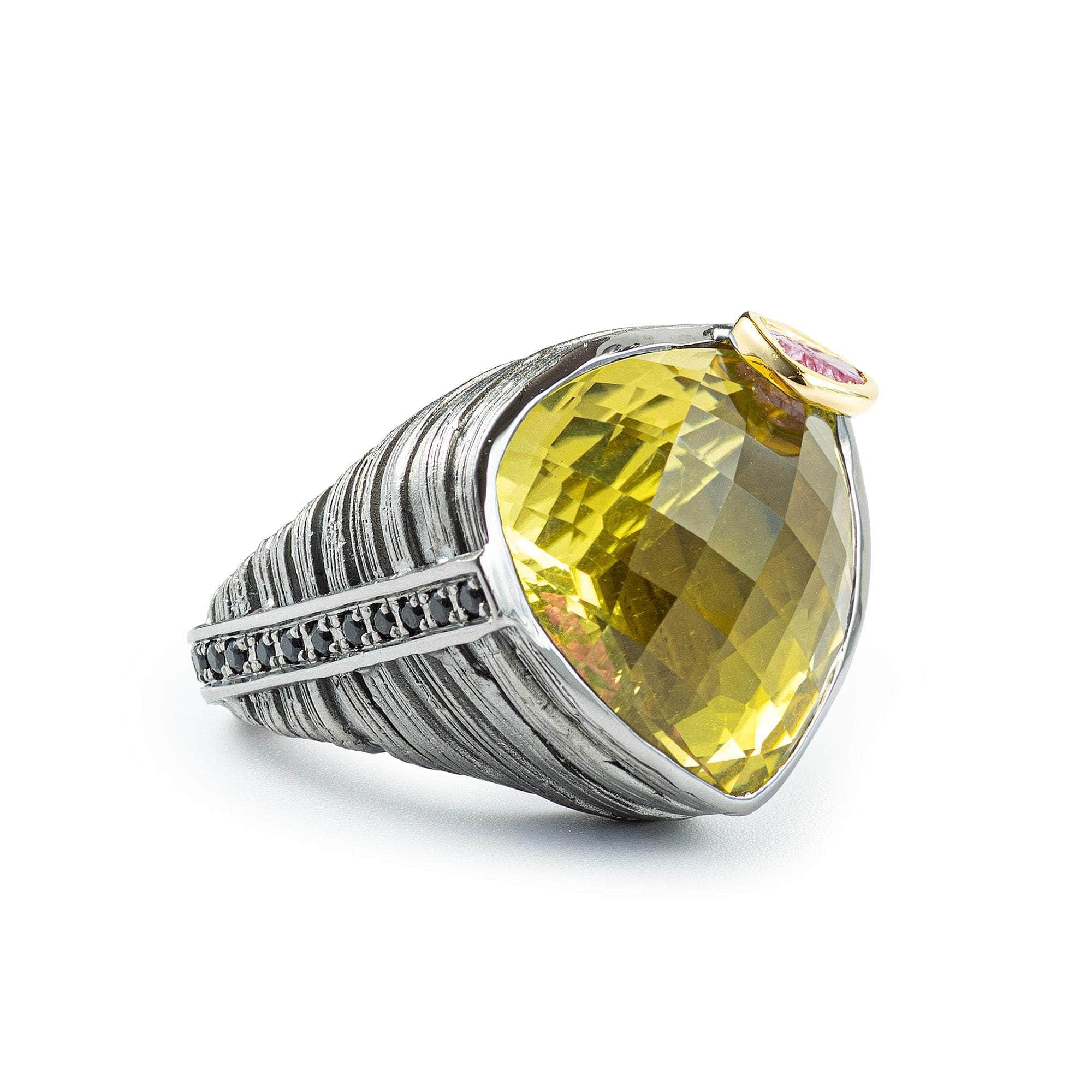 Seine  Lemon Quartz and Rough Ruby Ring