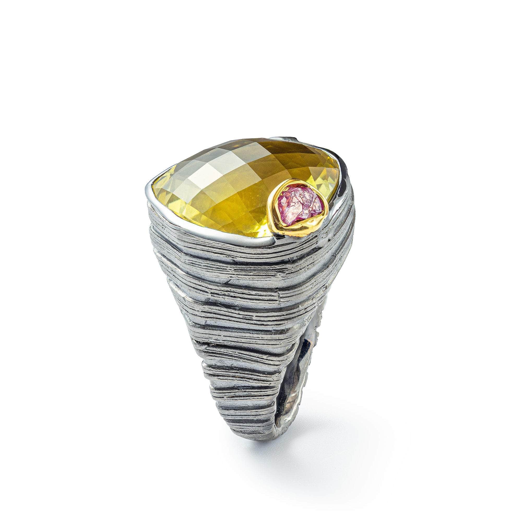 Seine  Lemon Quartz and Rough Ruby Ring