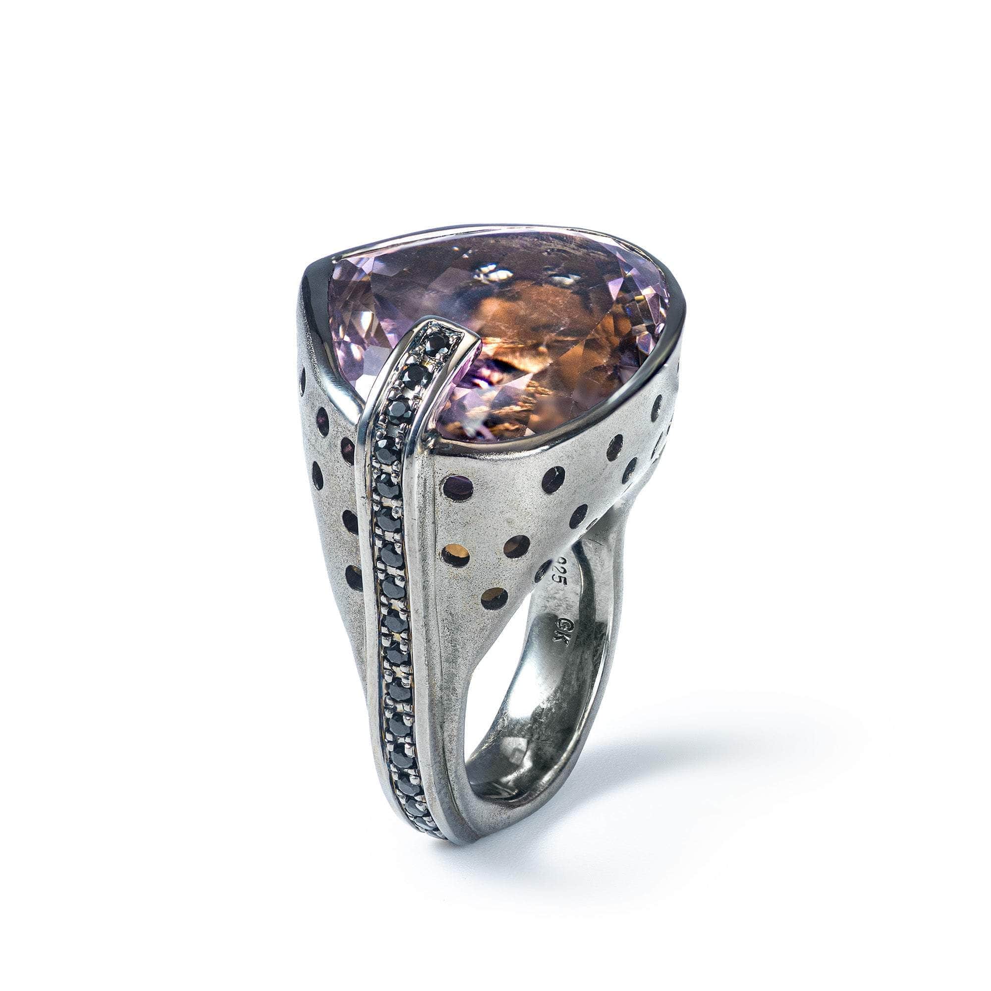 Egbert Unique Bi-Color Ametrine & Black Spinel Singular Design Ring in 925 Sterling Silver