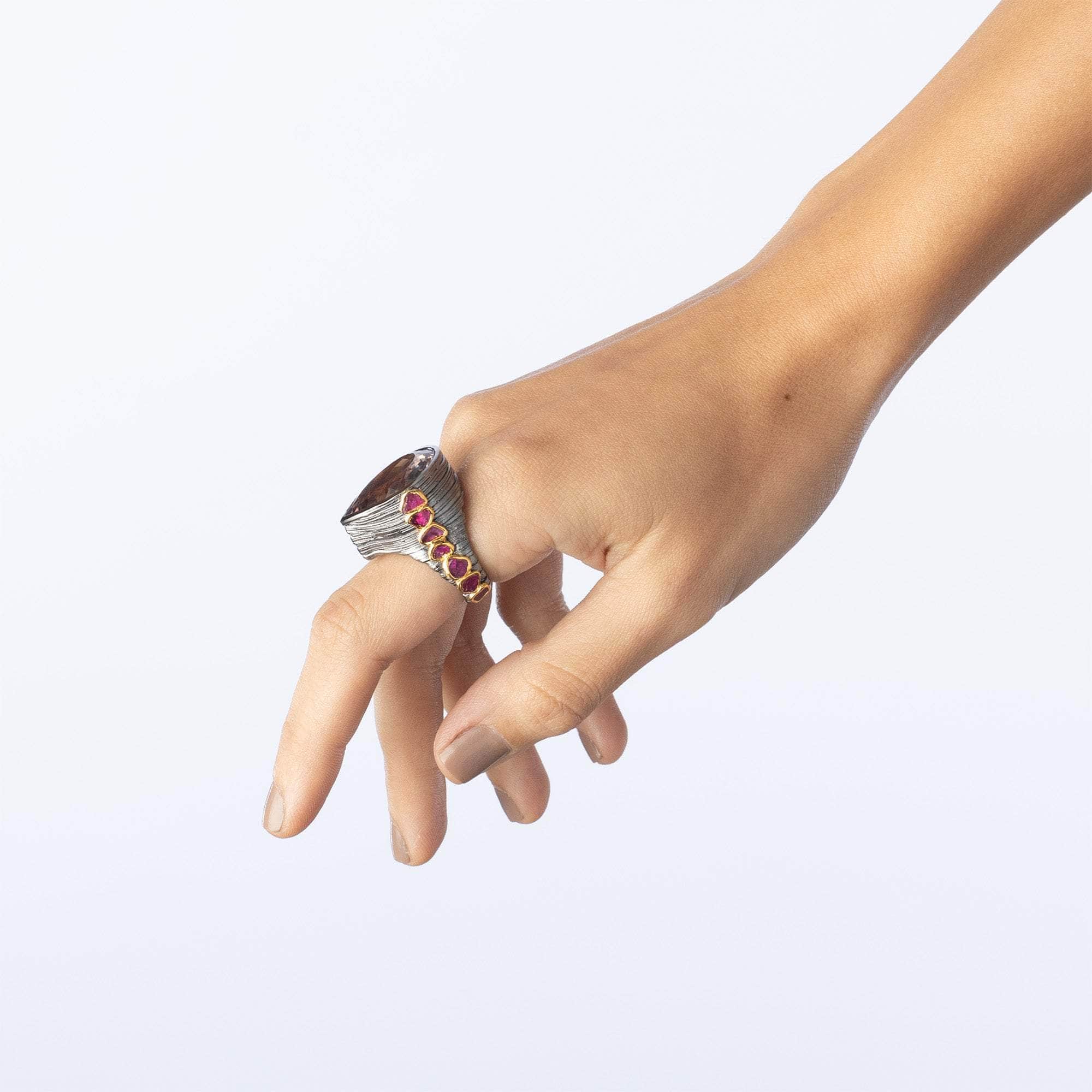 Thecla Amethyst and Rough Ruby Ring