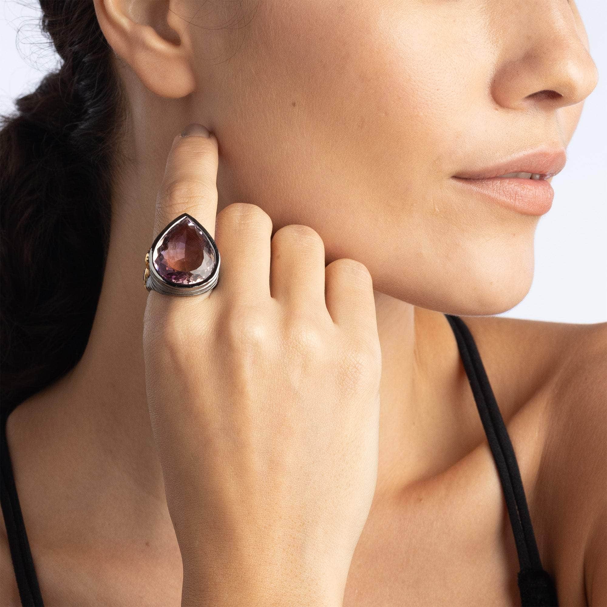 Thecla Amethyst and Rough Ruby Ring