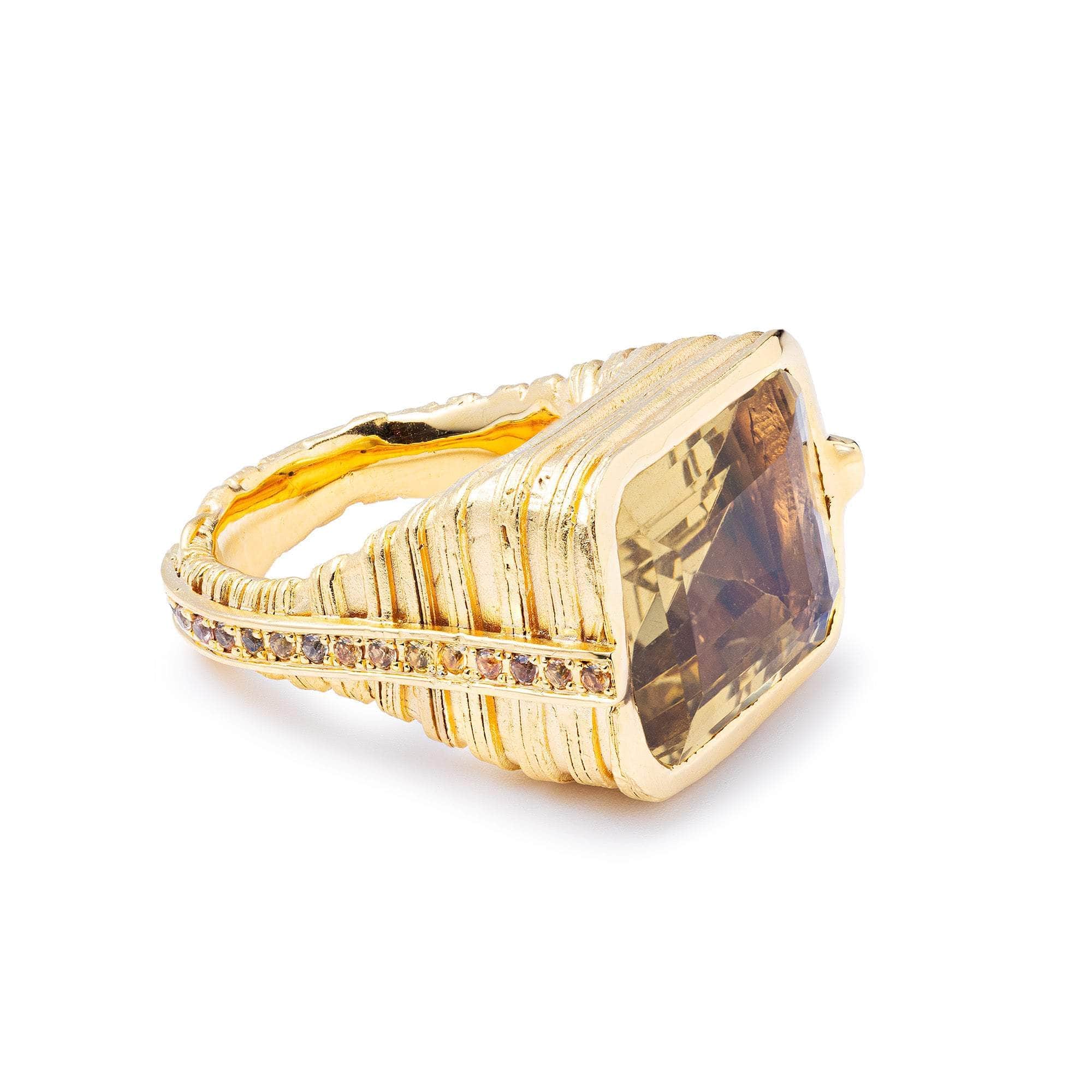 Skagit Lemon Quartz and Sapphire Ring