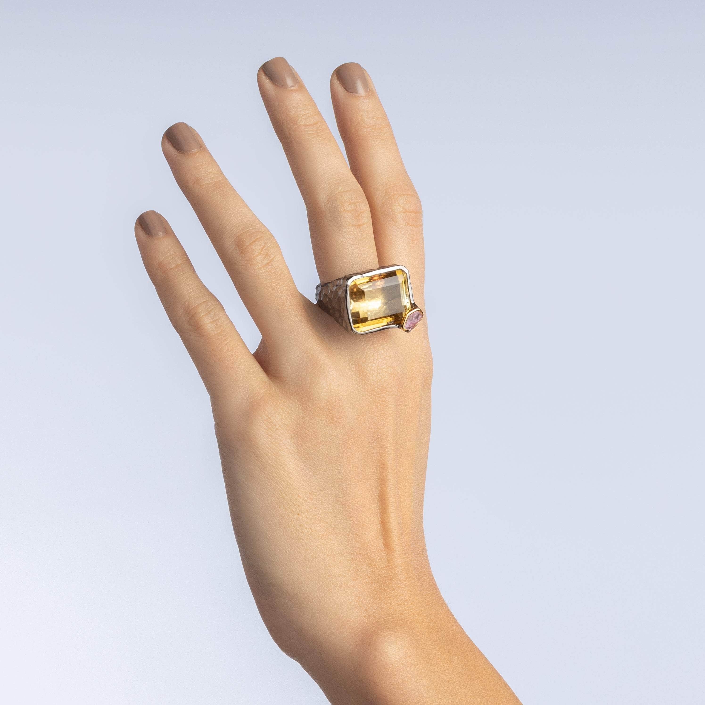 Loire Citrine and Rough Sapphire Ring