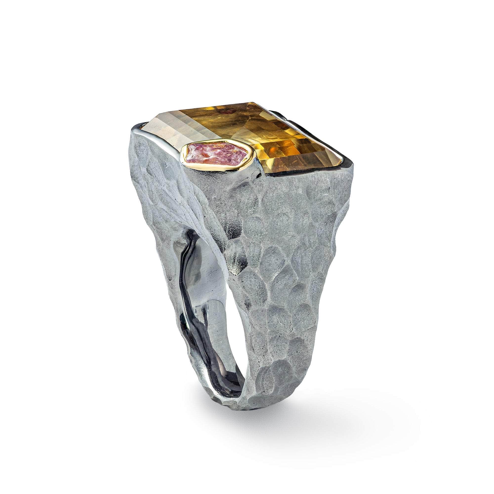Loire Citrine and Rough Sapphire Ring