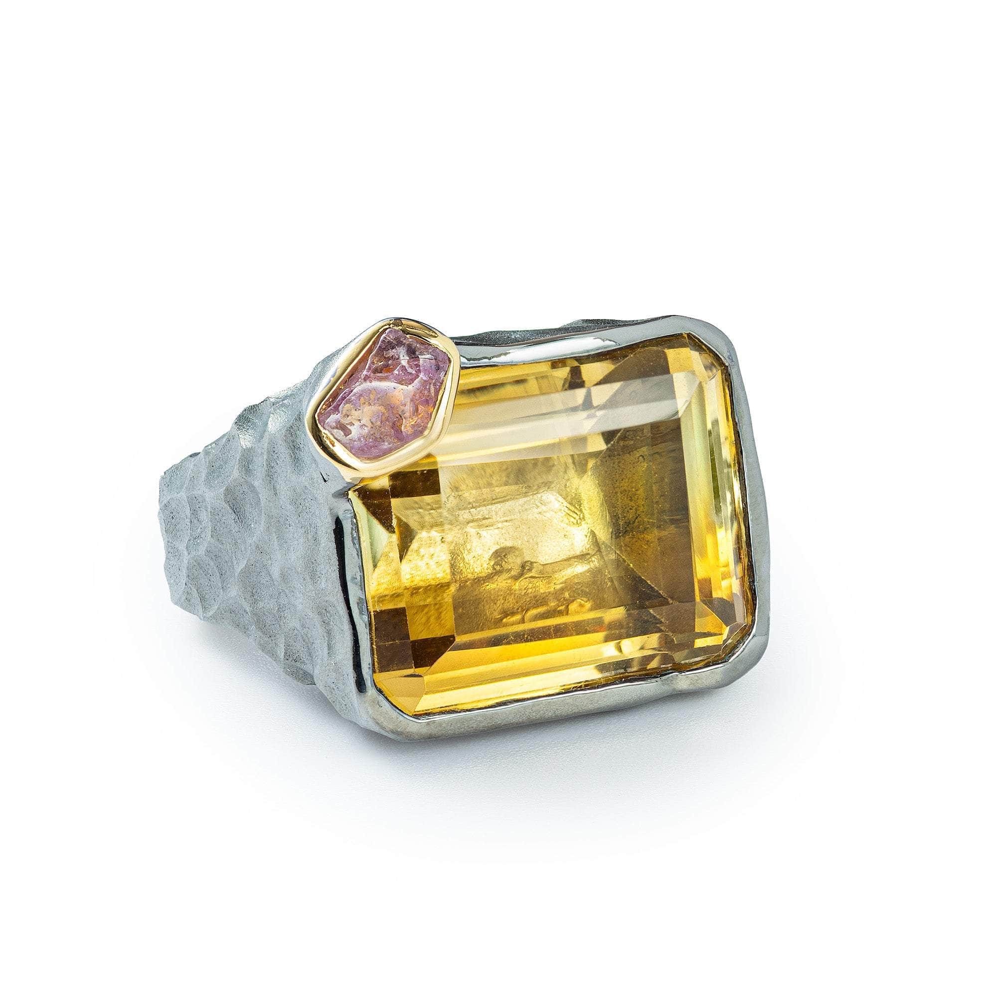 Loire Citrine and Rough Sapphire Ring