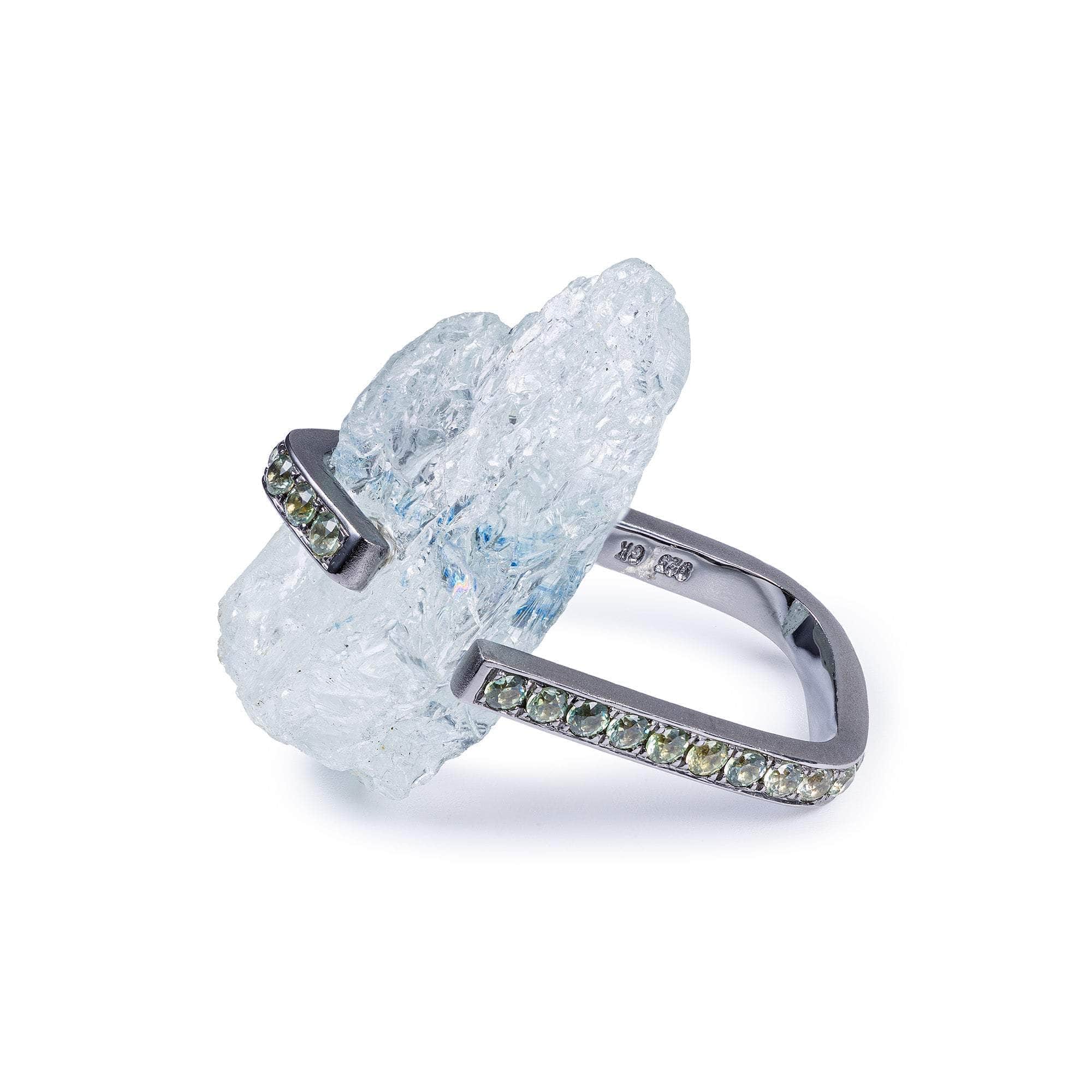 Reysh Rough Aquamarine and Sapphire Ring