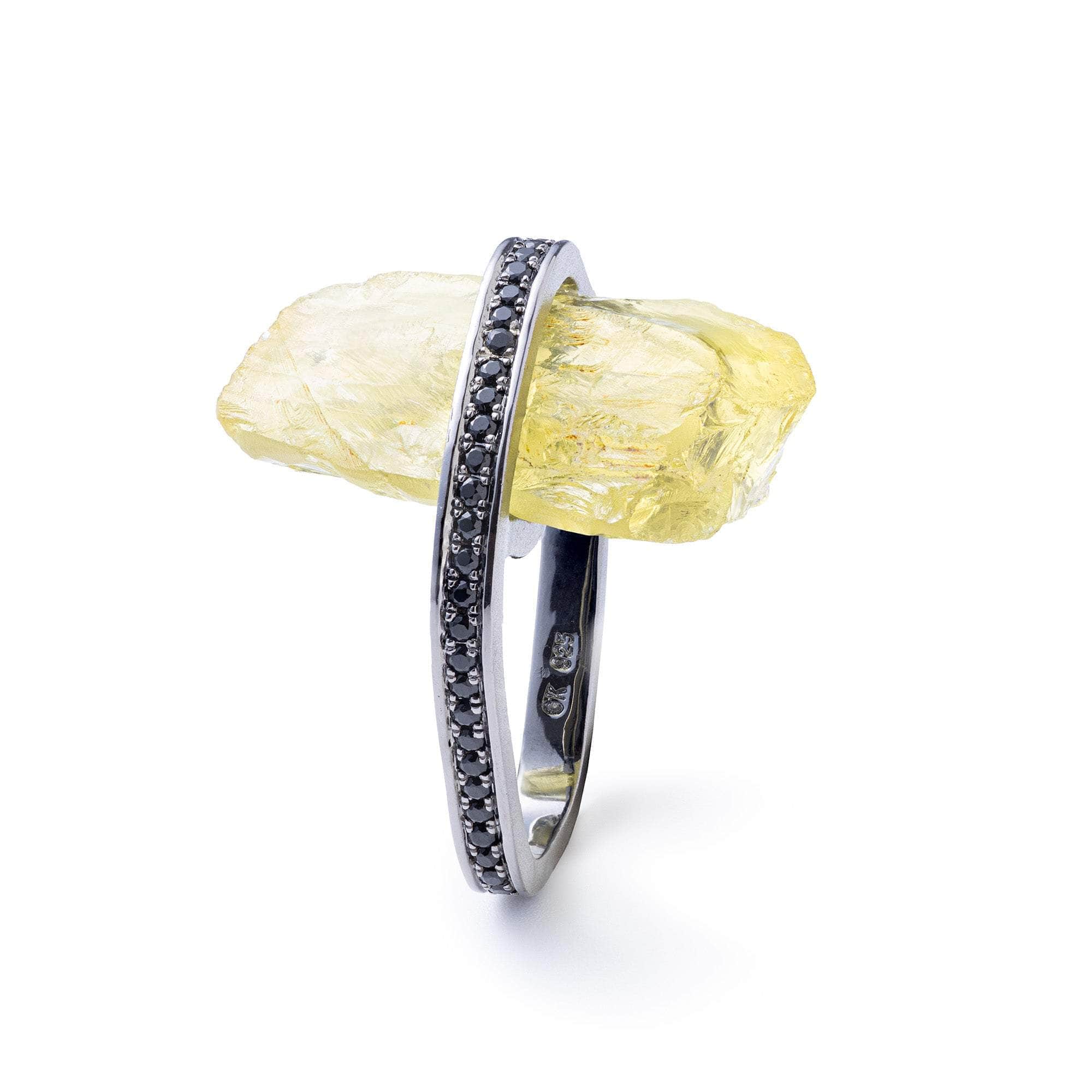 Ayin Rough Lemon Quartz and Spinel Ring