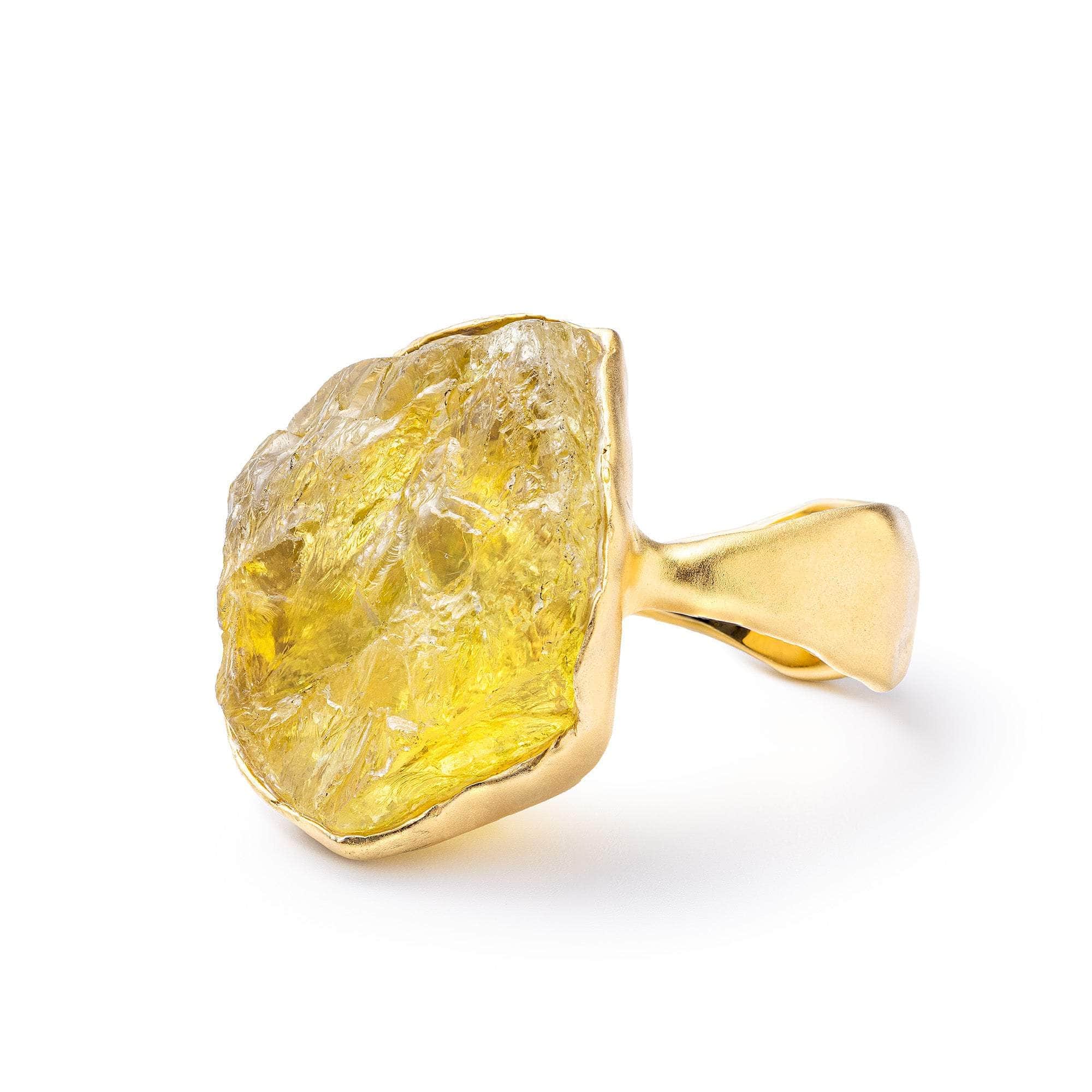 Edasich Rough Lemon Quartz and Sapphire Ring