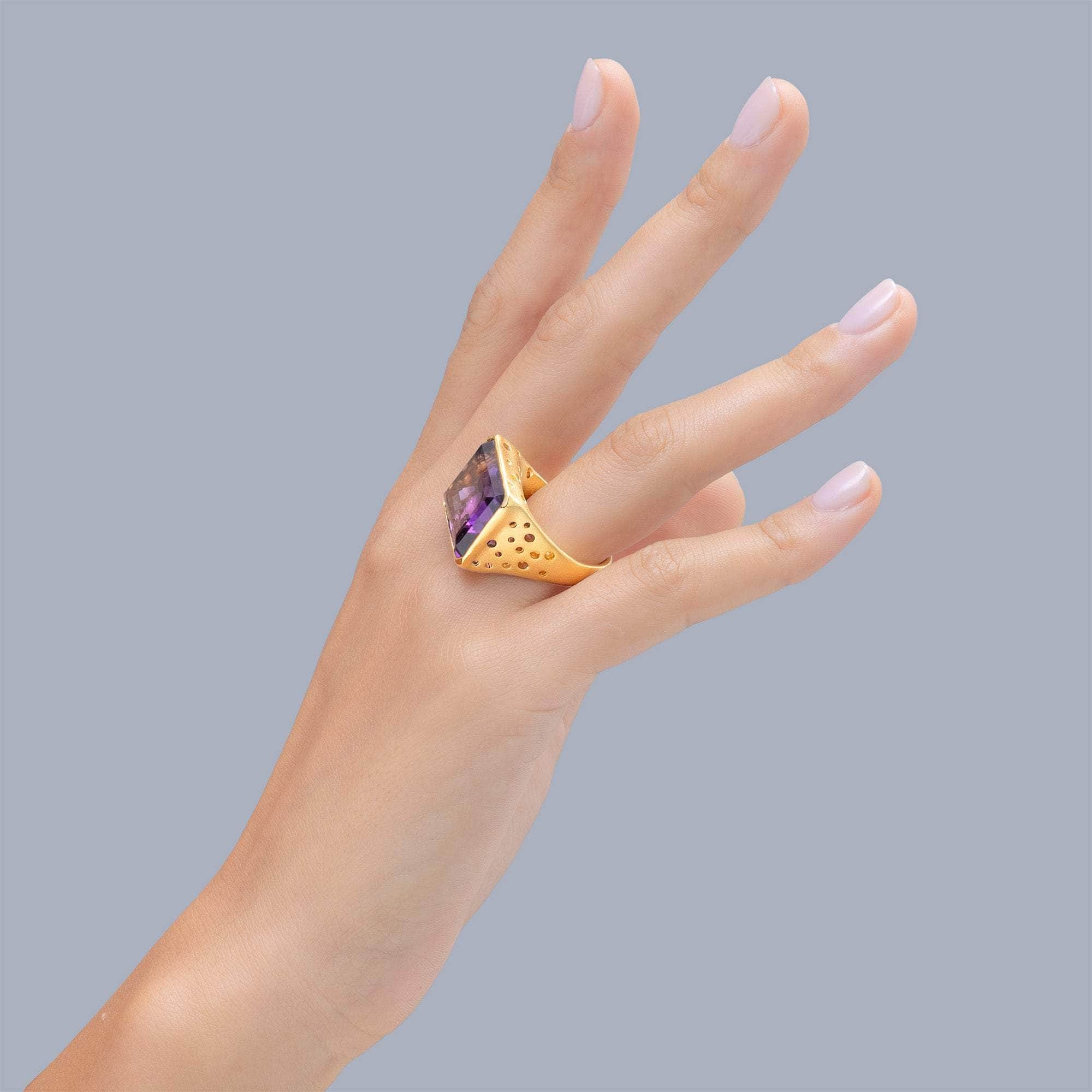 Moselle Statement 18K Gold-Plated 925 Silver Ring with Octagon-Cut Amethyst