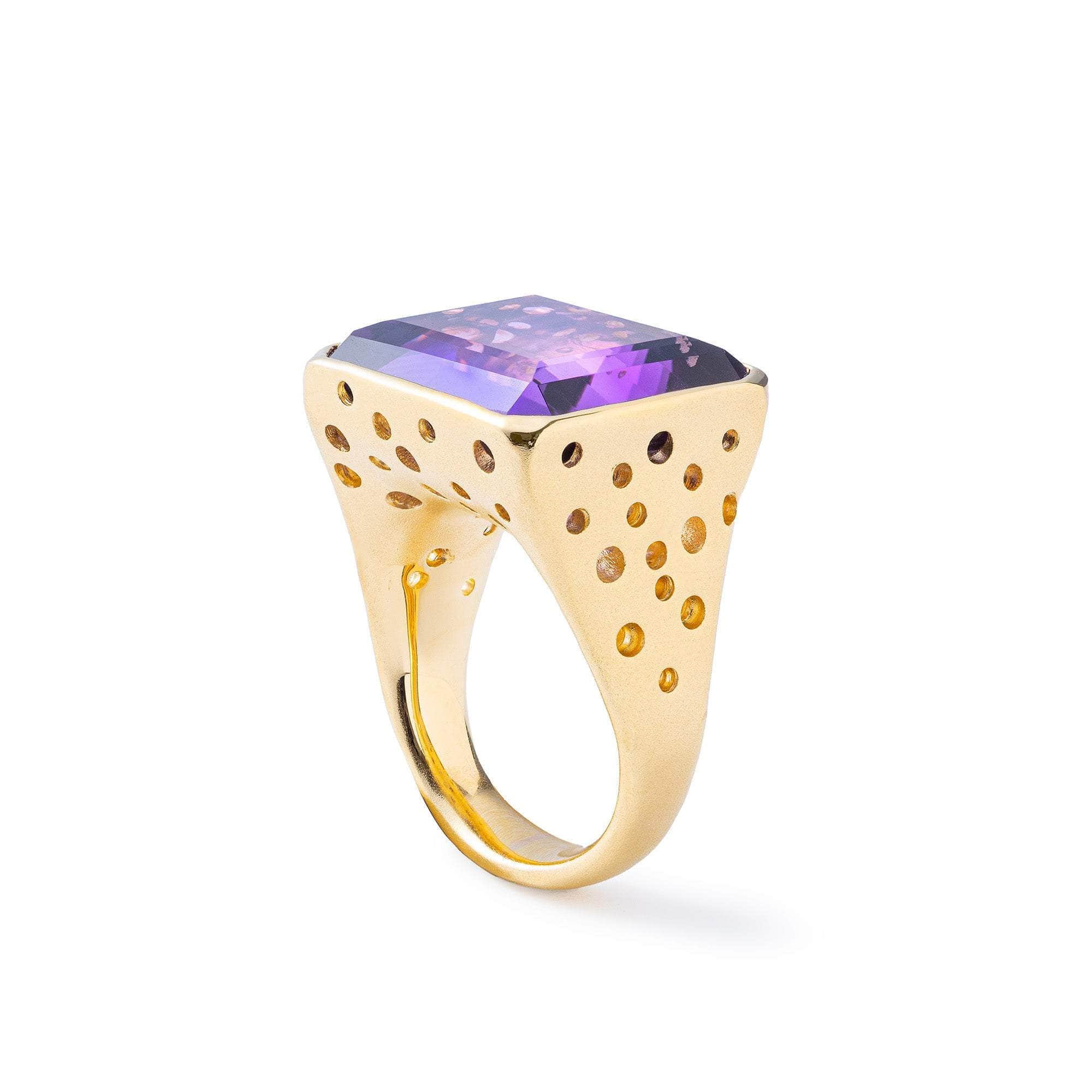 Moselle Statement 18K Gold-Plated 925 Silver Ring with Octagon-Cut Amethyst