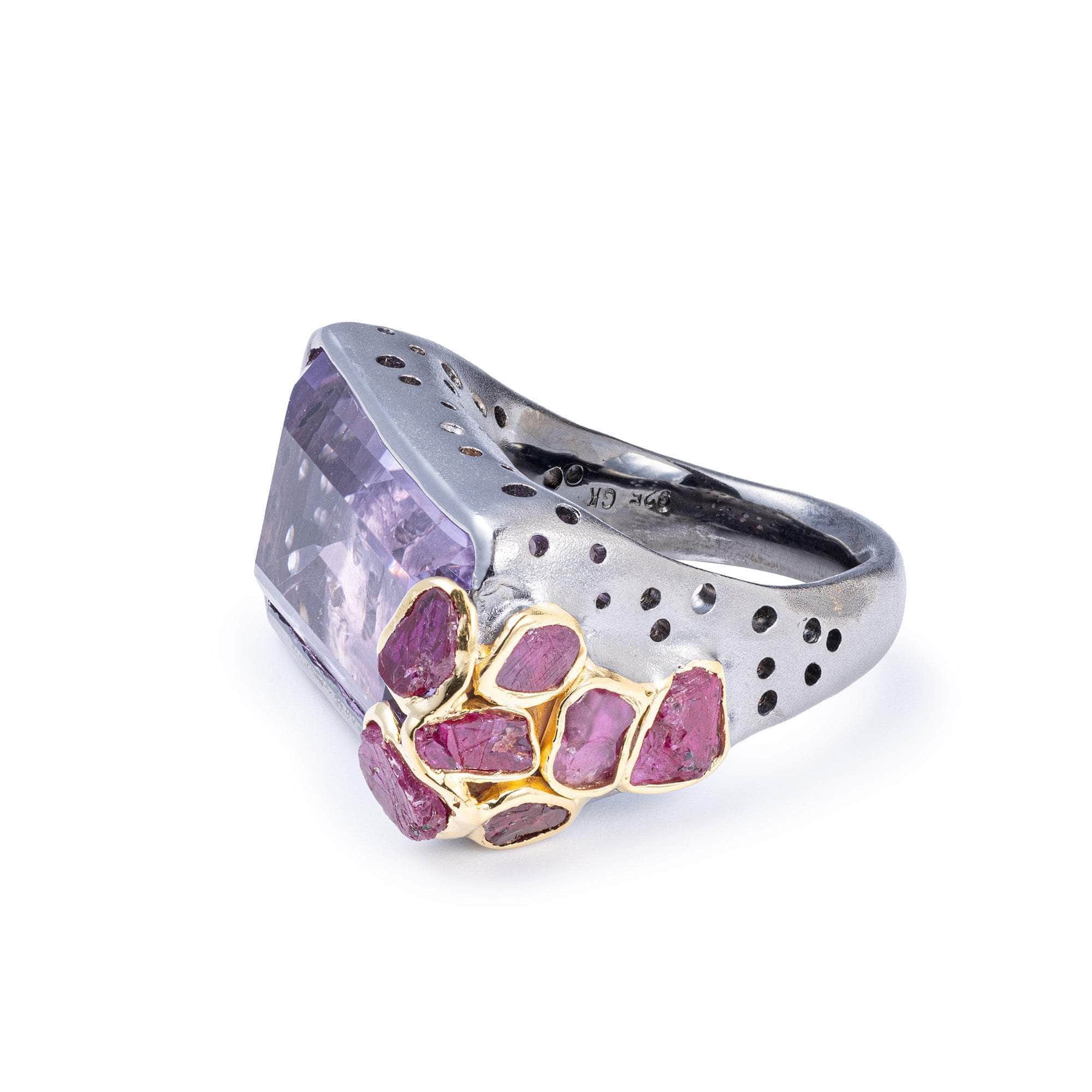 Saar Singular Edition Statemen Silver Ring with Amethyst & Rough Ruby