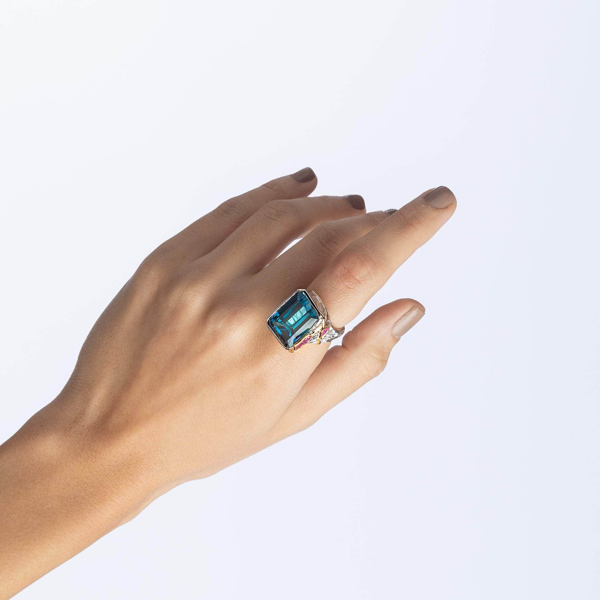 Ludger Blue Topaz and Rough Ruby Ring