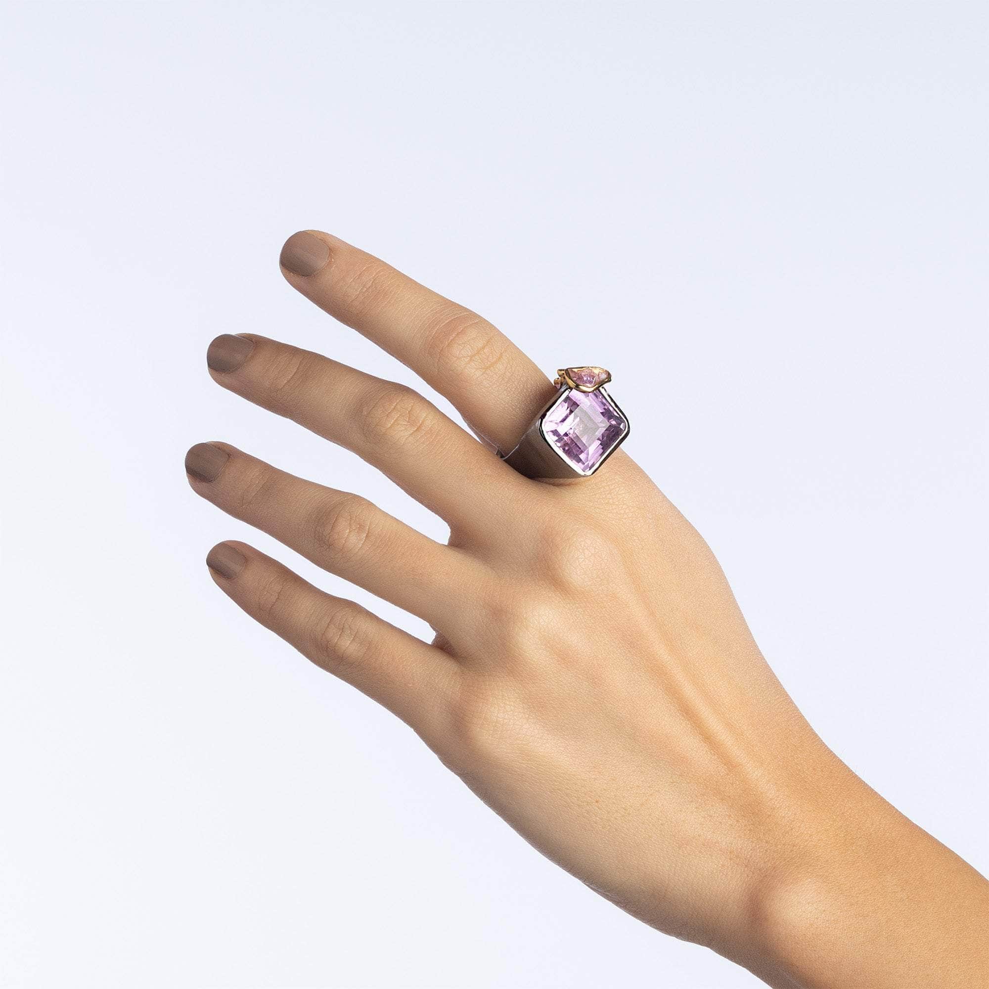 Menes Amethyst and Rough Sapphire Ring